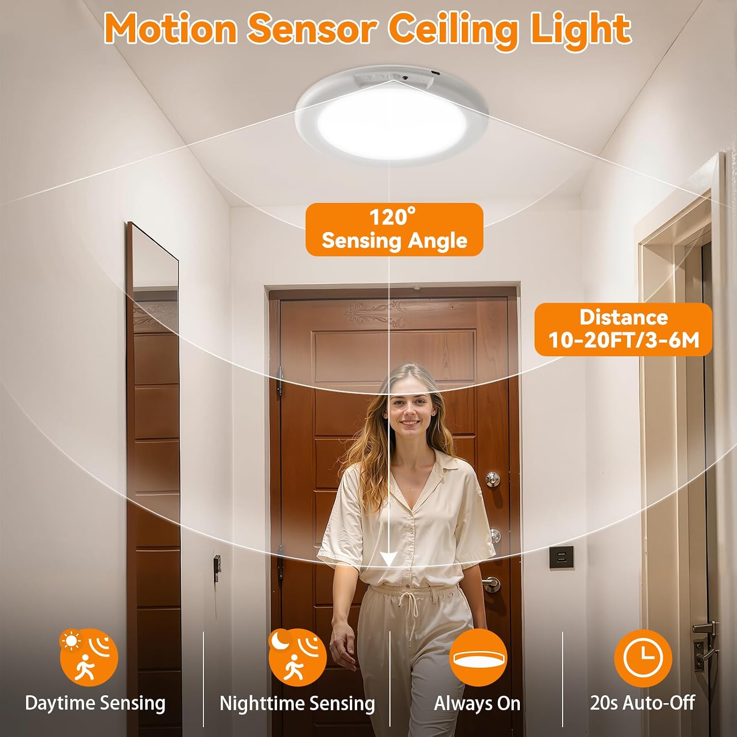 Detalle de KYEKIO T070 Rechargeable LED Ceiling Lights, 2-Pack with Motion Sensor
