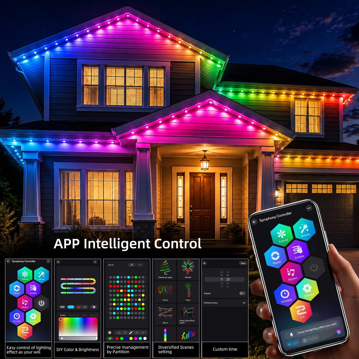 Detalle 2 de Yeewhale-WYD200ft Permanent RGB+IC Outdoor Eaves Lights with App and Remote