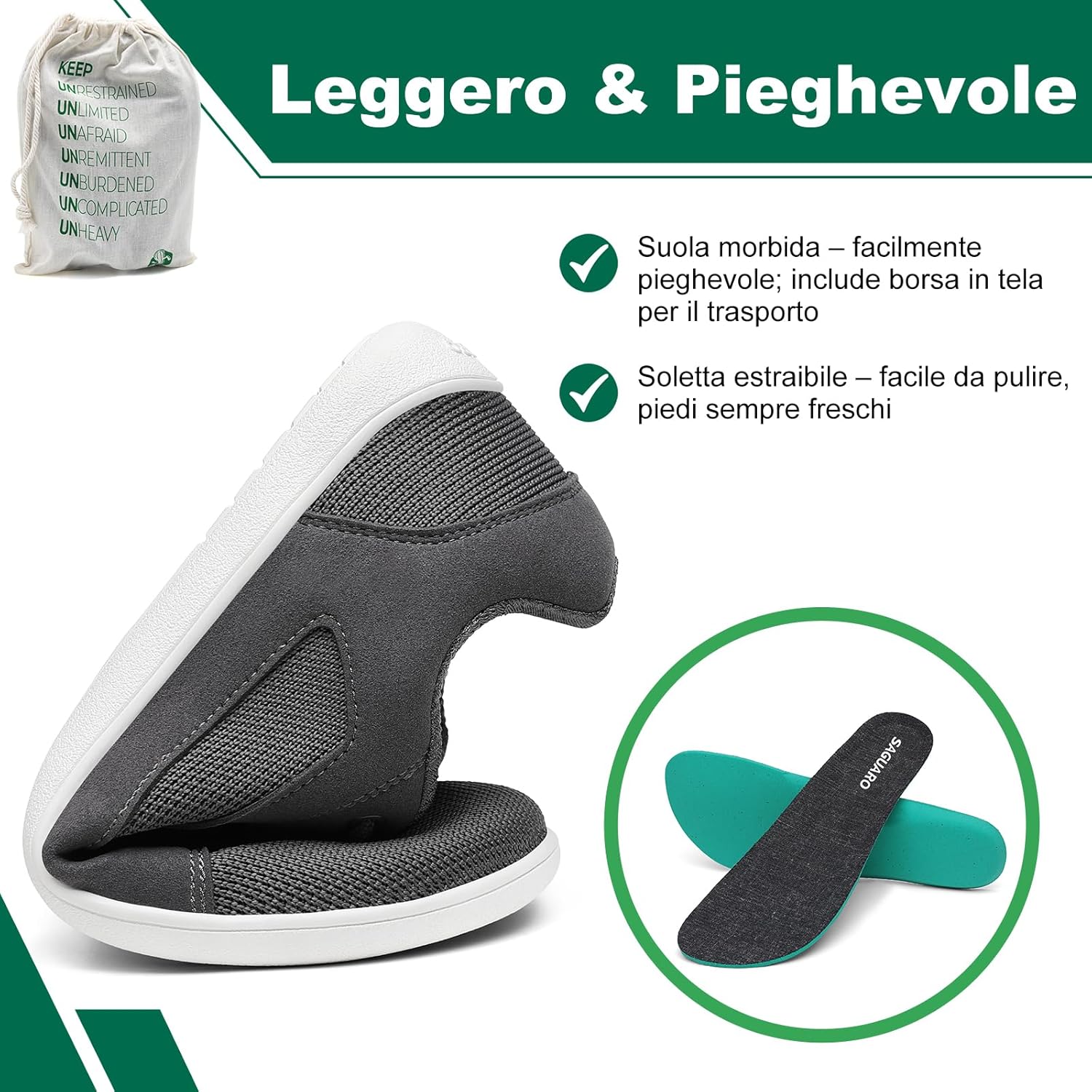 Thumbnail 4 de SAGUARO Unisex Scarpe Barefoot minimaliste con Punta Larga – Zero Drop, Suola Antiscivolo, Gr.36-46