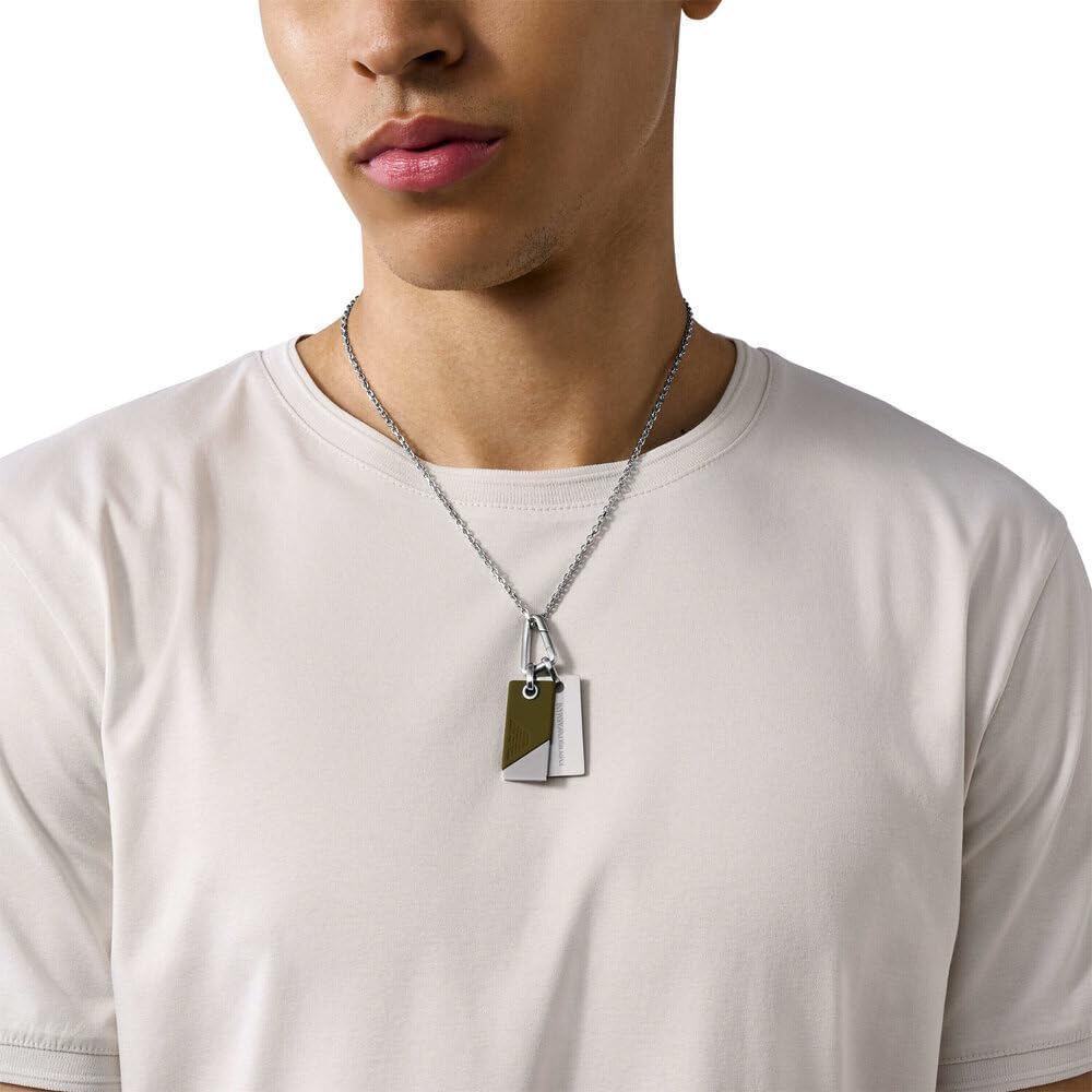 Detalle de Emporio Armani Herren-Edelstahl-Halskette mit Karabinerverschluss – gebürstet, silberfarben