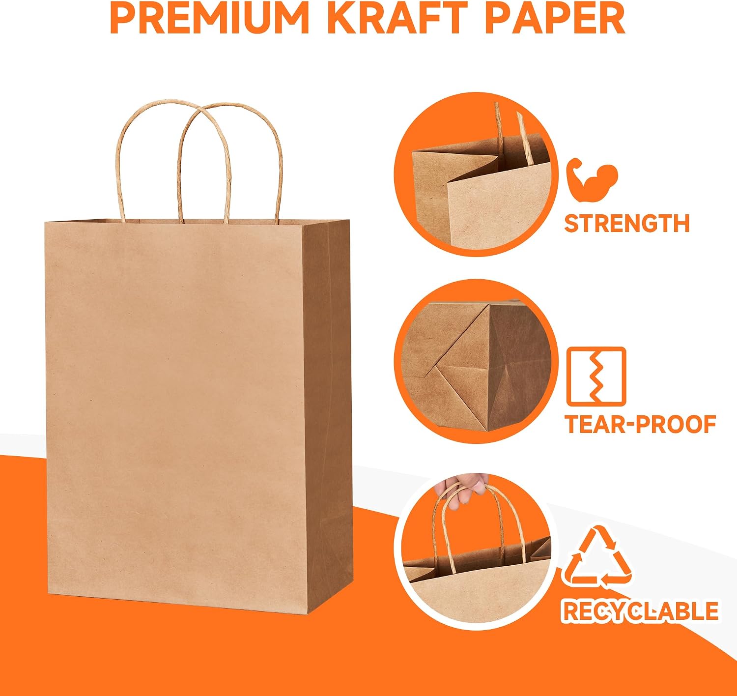 Thumbnail 2 de METAPRINT Brown Paper Gift Bags with Handles in Bulk (100 pcs) – 8x4.5x10.8 inch Kraft Bags