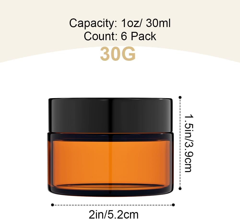 Detalle de HOTUT Pot de Crème Vide en Verre – Lot de 6 pots 30 ml, verre amber et étanche pourCosmétiques en voyage