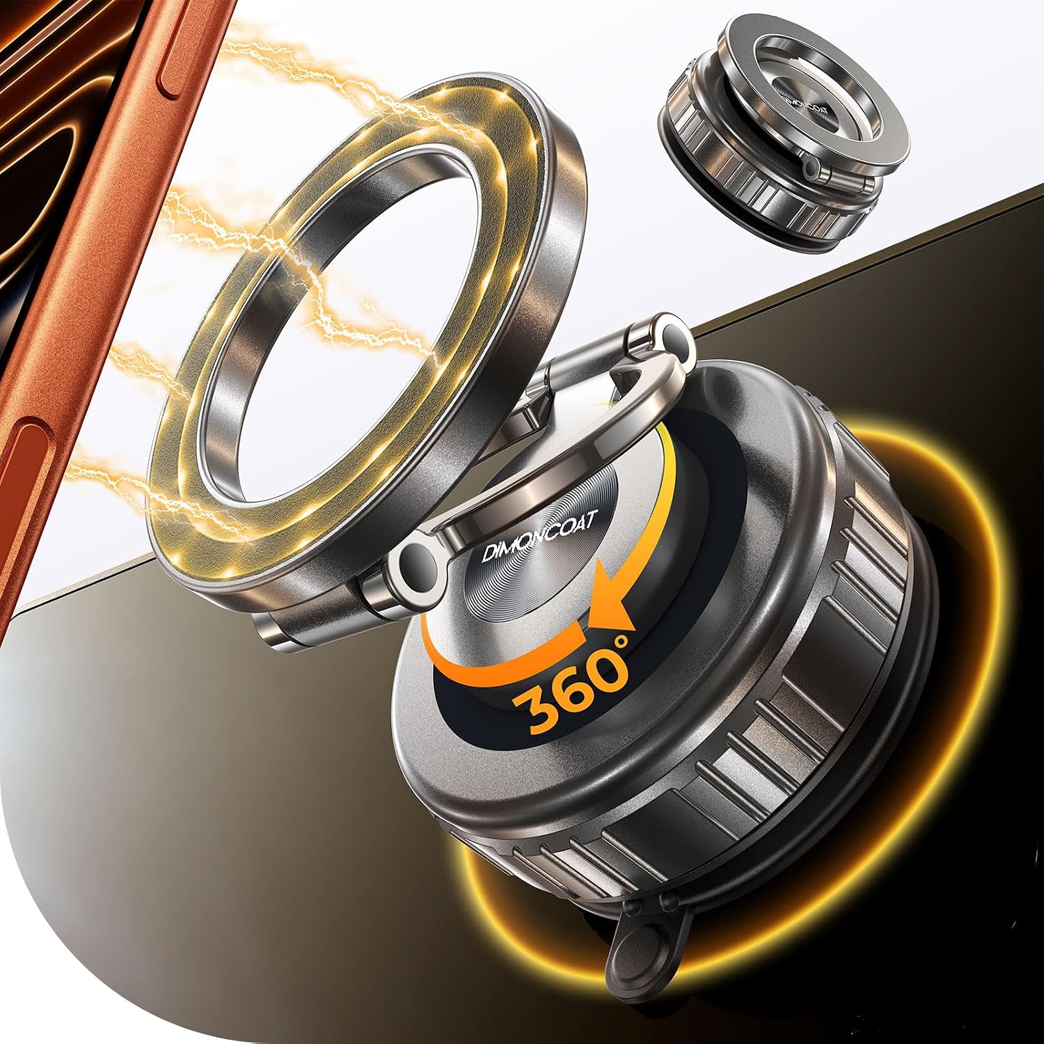 Magnetic Phone Holder for Car 2026 Heavy Duty (All Metal) — 360° Adjustable Vacuum Suction & N55 Magnetic Mount