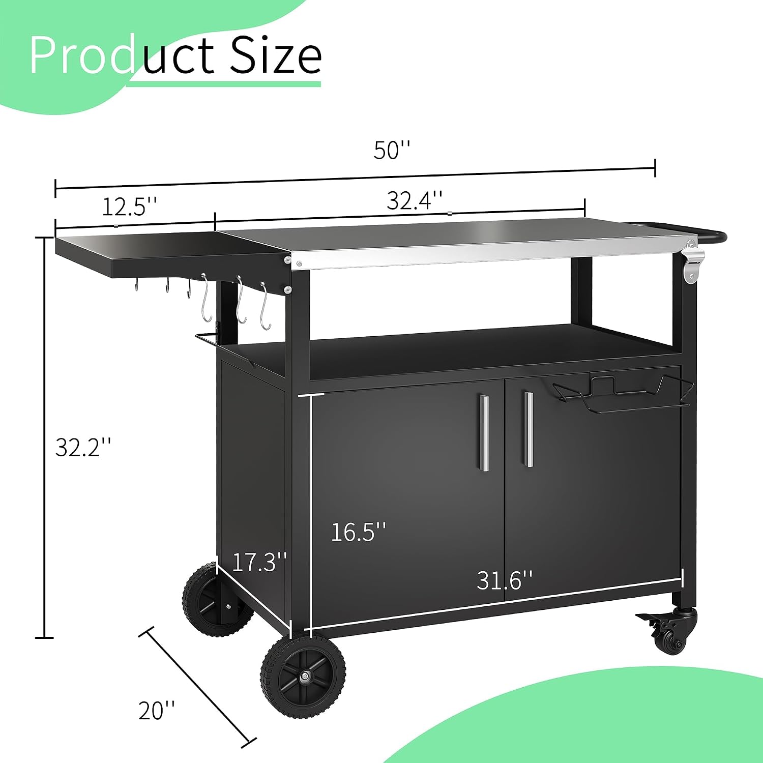 Detalle 2 de Shintenchi Outdoor Grill Cart with Stainless Steel Top