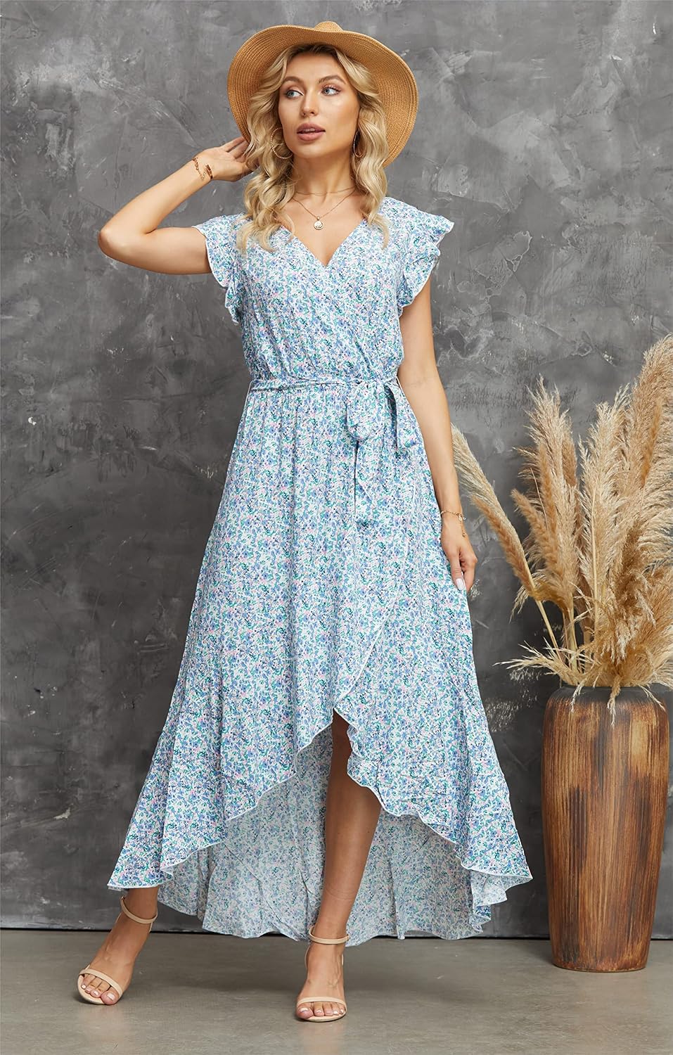 Thumbnail 3 de GRECERELLE Womens Summer Maxi Dress: Boho Floral Wrap Dress with V-Neck