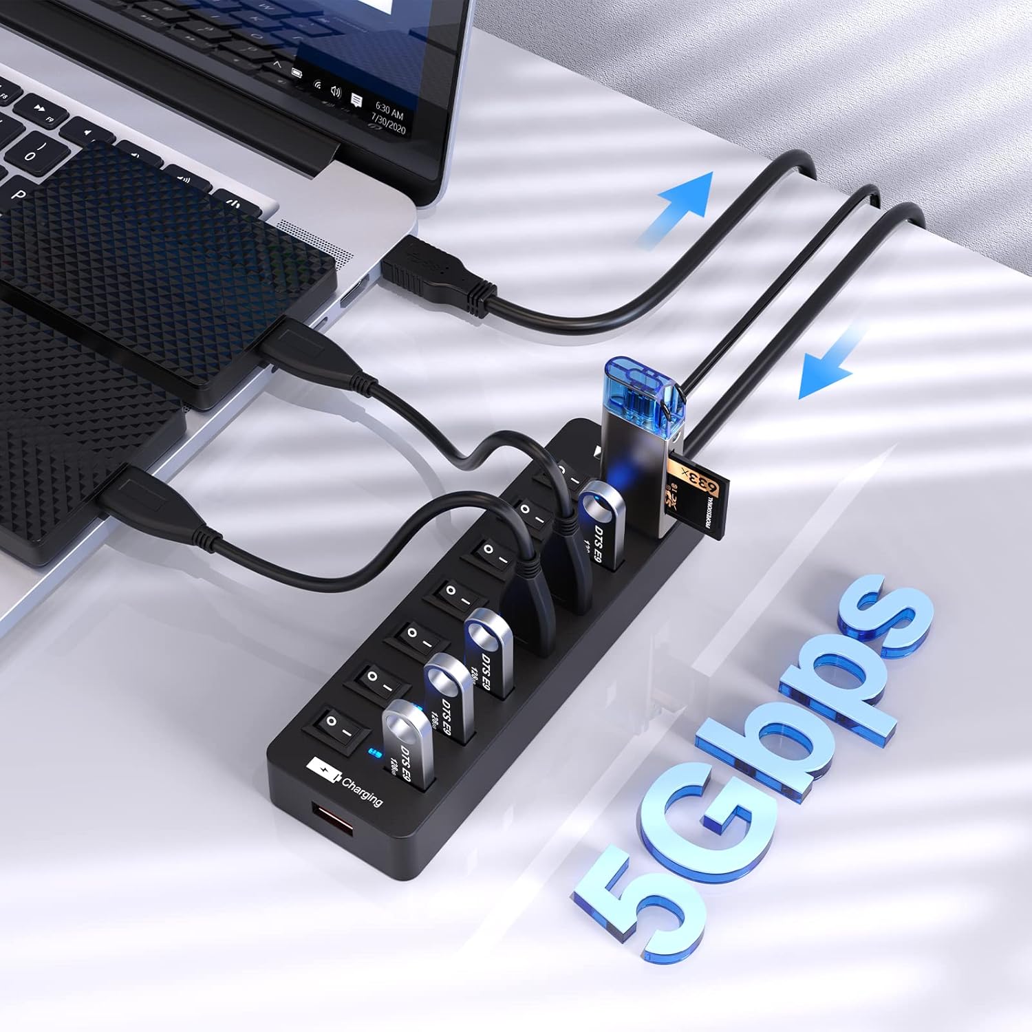 Thumbnail 2 de VEMONT USB Hub Aktiv 3.0 mit Netzteil 7 Ports