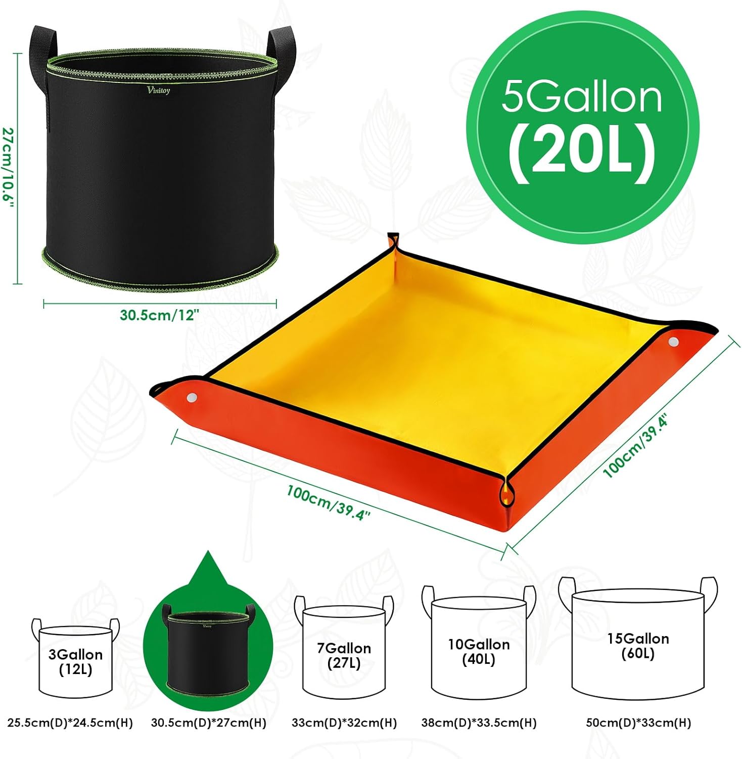 Thumbnail 1 de Vinitoy Tomato Grow Bags (5-pack) 5 Gallon breathable fabric pots with handles, 20L