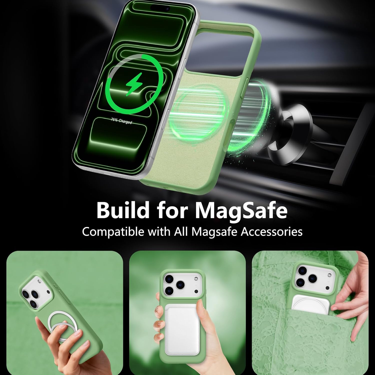 Thumbnail 5 de UCASONG Magnetic Liquid Silicone Case for iPhone 17 Pro Max (6.9") – Matcha Green