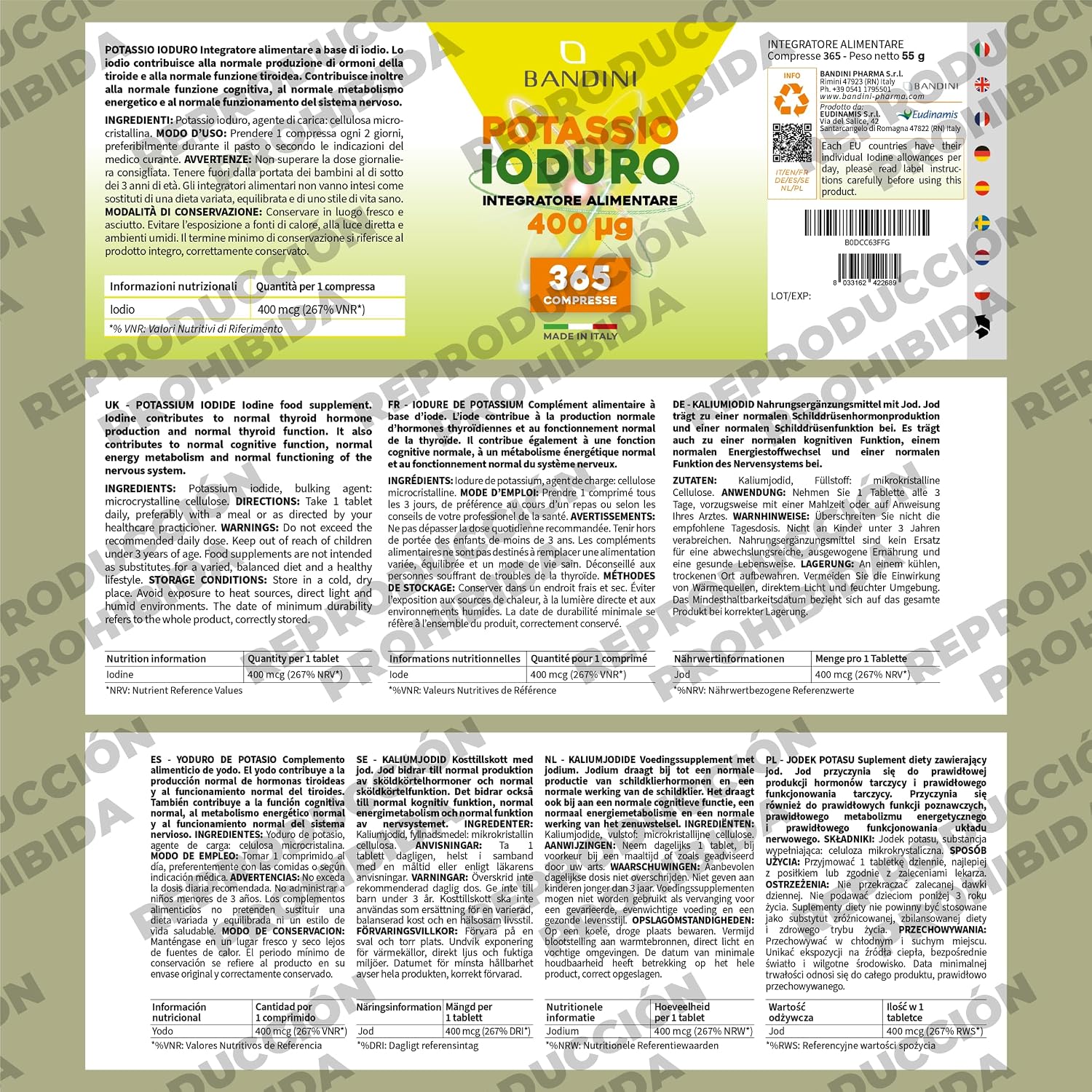 Detalle 1 de Bandini® Yodo 400 mcg - 365 Tabletas Veganas