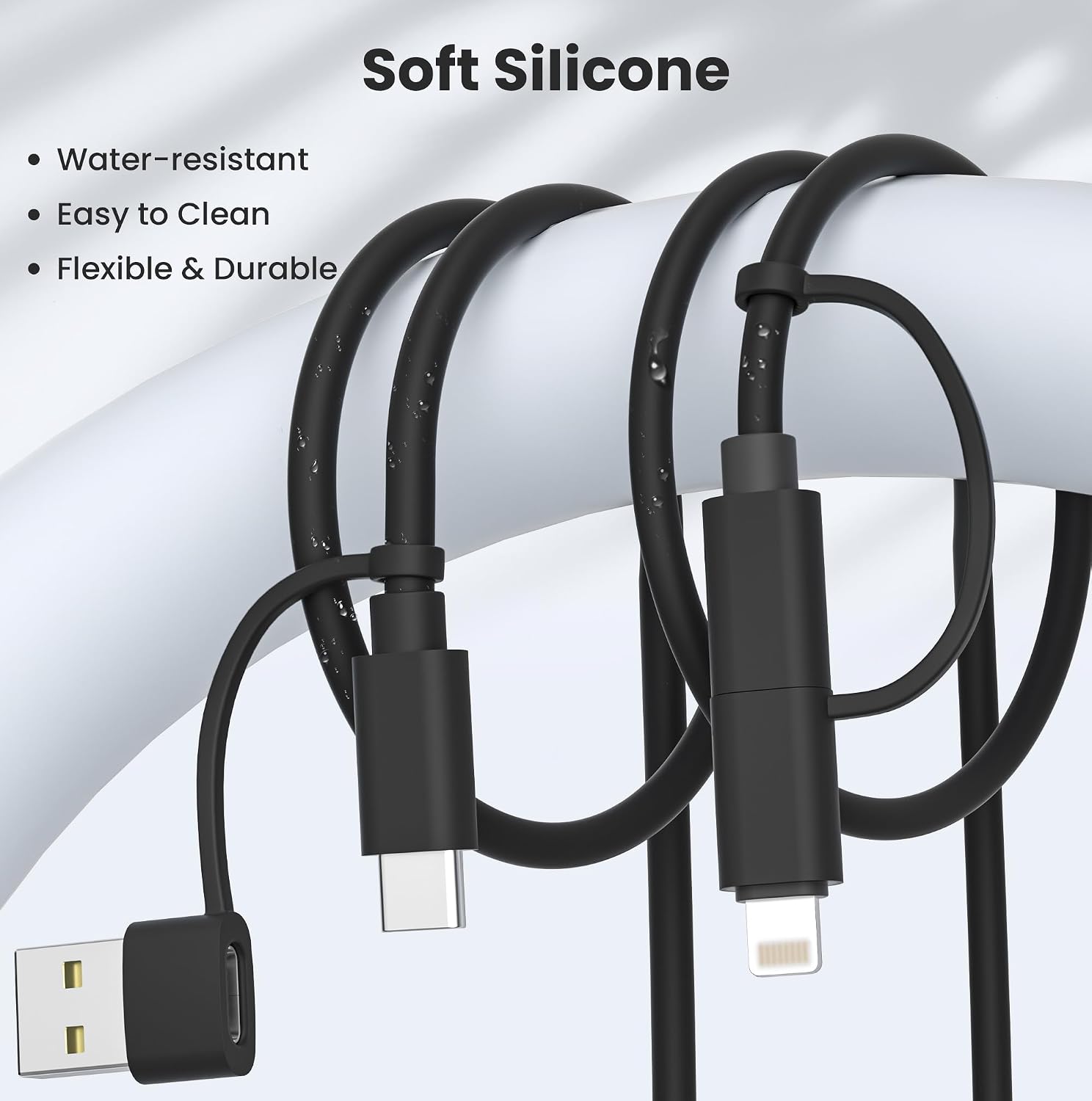 Detalle 2 de Elebase 4-in-1 USB-C Charging Cable (2m) with USB-A/Lightning adapters for AirPods Pro and iPad