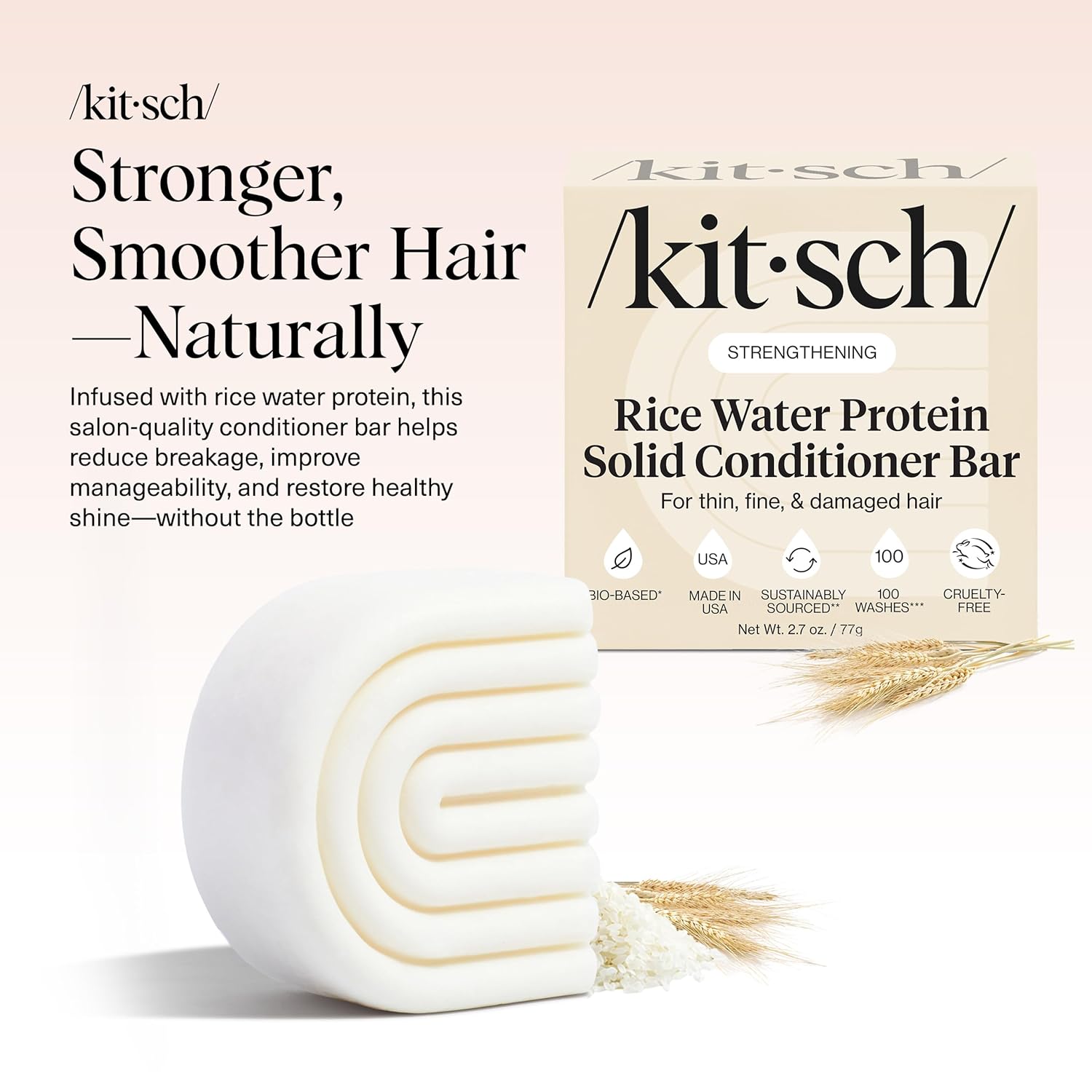 Detalle de Kitsch Rice Water Conditioner Bar for Hair Growth (Rice Protein) — Sulfate, Silicone & Paraben-Free Hair Conditioner, 2.7 oz