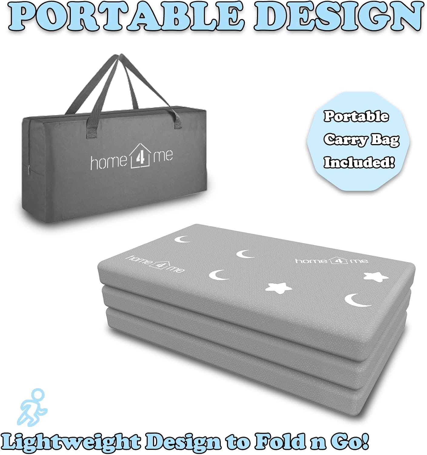 Detalle de Home4me HE-013 Trifold Pack and Play Mattress, Dual-Sided Memory Foam