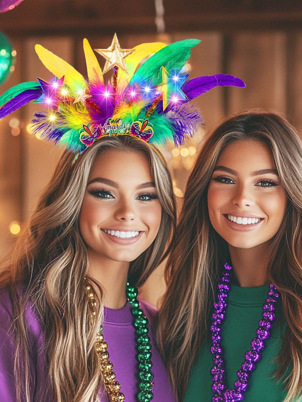 Detalle de IYOU Led Feather Carnival Headband Purple Star Light Up Hair Band