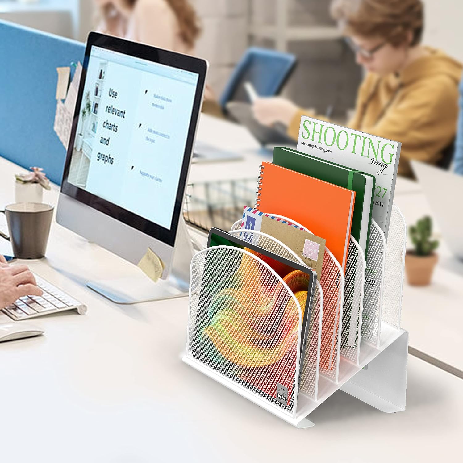Detalle 2 de Delifox 68-AASFDSD Inclined Desk File Organizer, White Metal, 5 Compartments