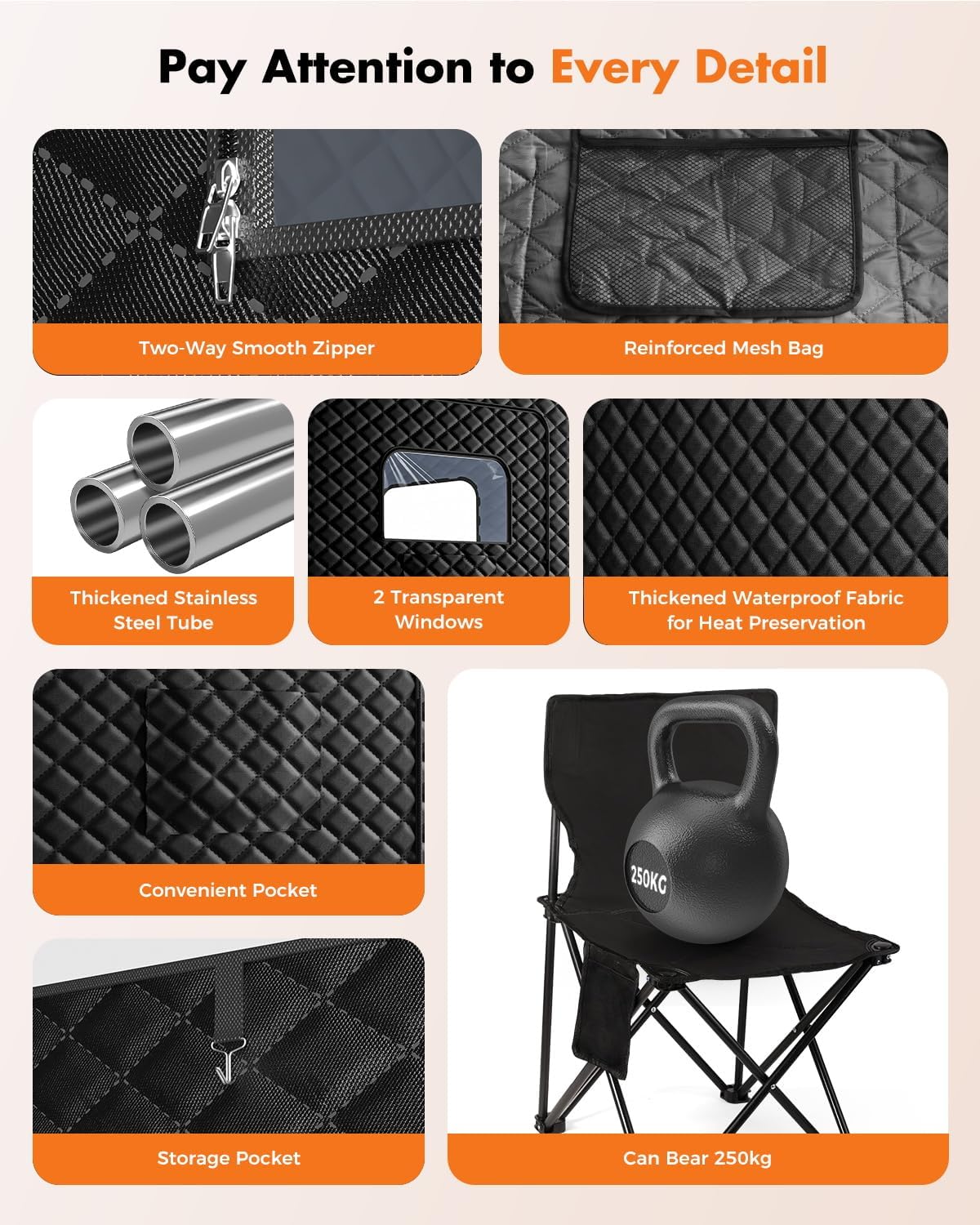 Detalle 2 de KASUE 2-Person Portable Steam Sauna Tent with Dual Steamers and Folding Chairs