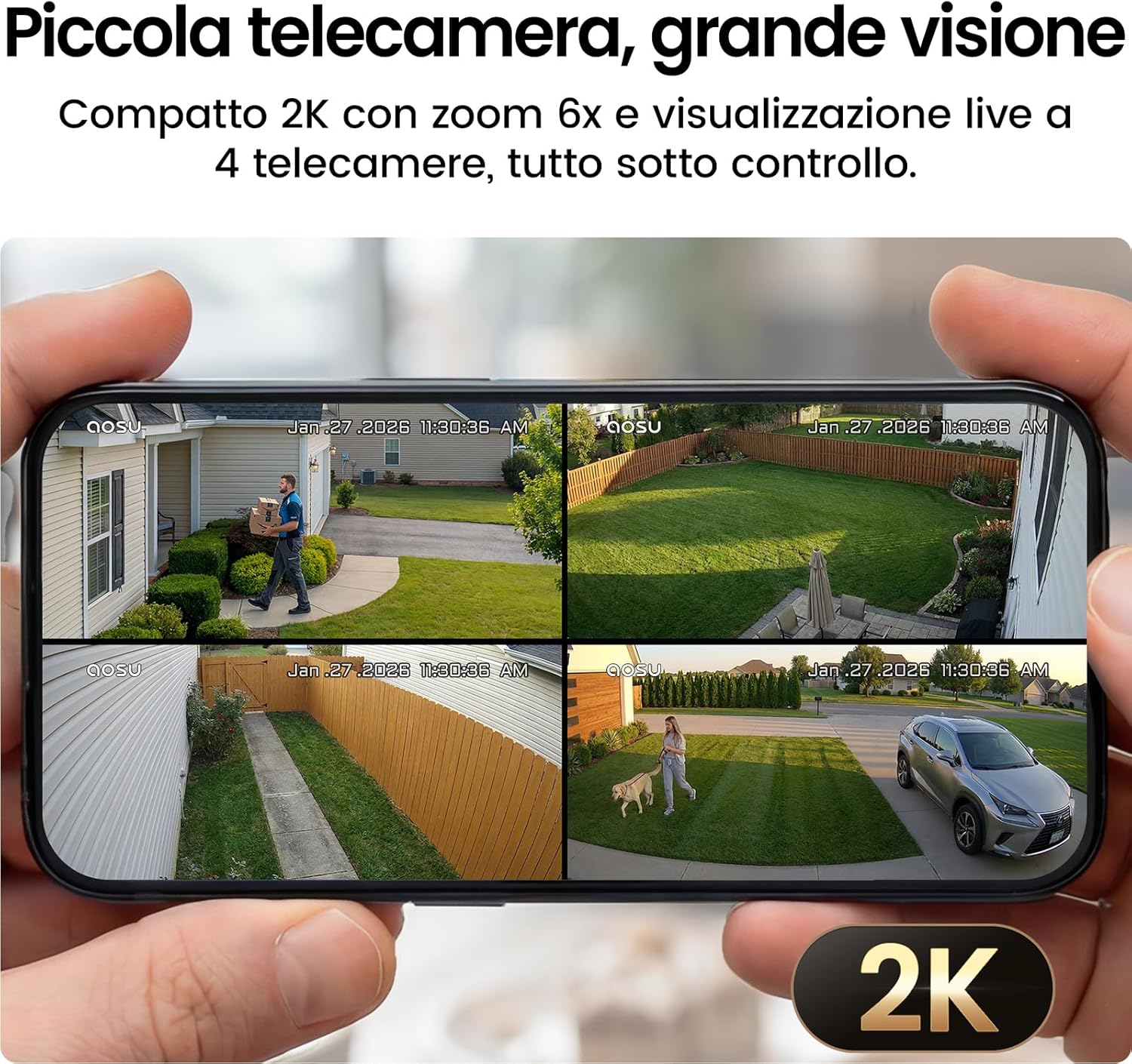 Thumbnail 3 de aosu Cámara di Vigilanza 2K Exterior Solare Kit 4 Telecamere con Aosubase 2.0 – 32GB, Battery Wireless e PIR