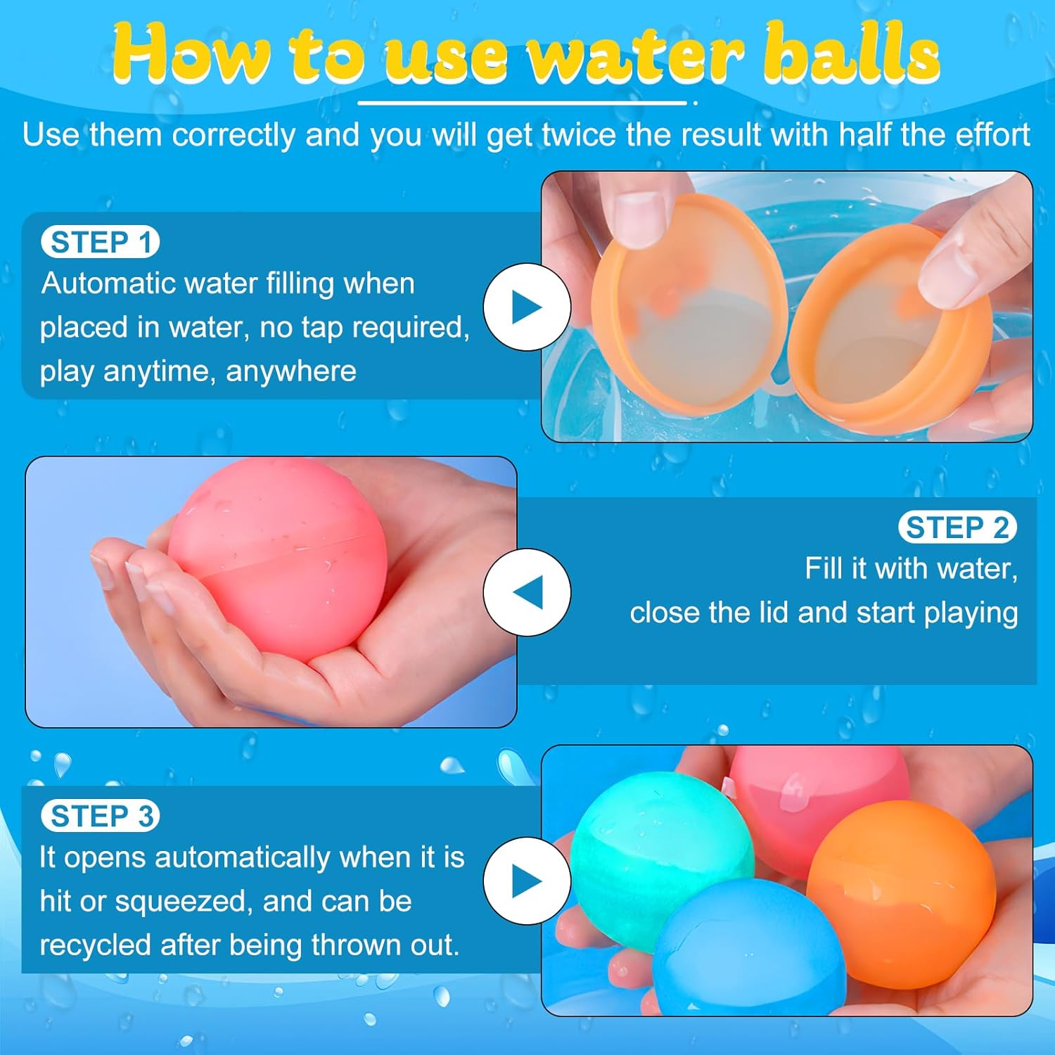 Thumbnail 2 de Wasserbomben Selbstschließend – 6 wiederverwendbare Silikon-Wasserballoons für Pool, Strand & Sommerparty