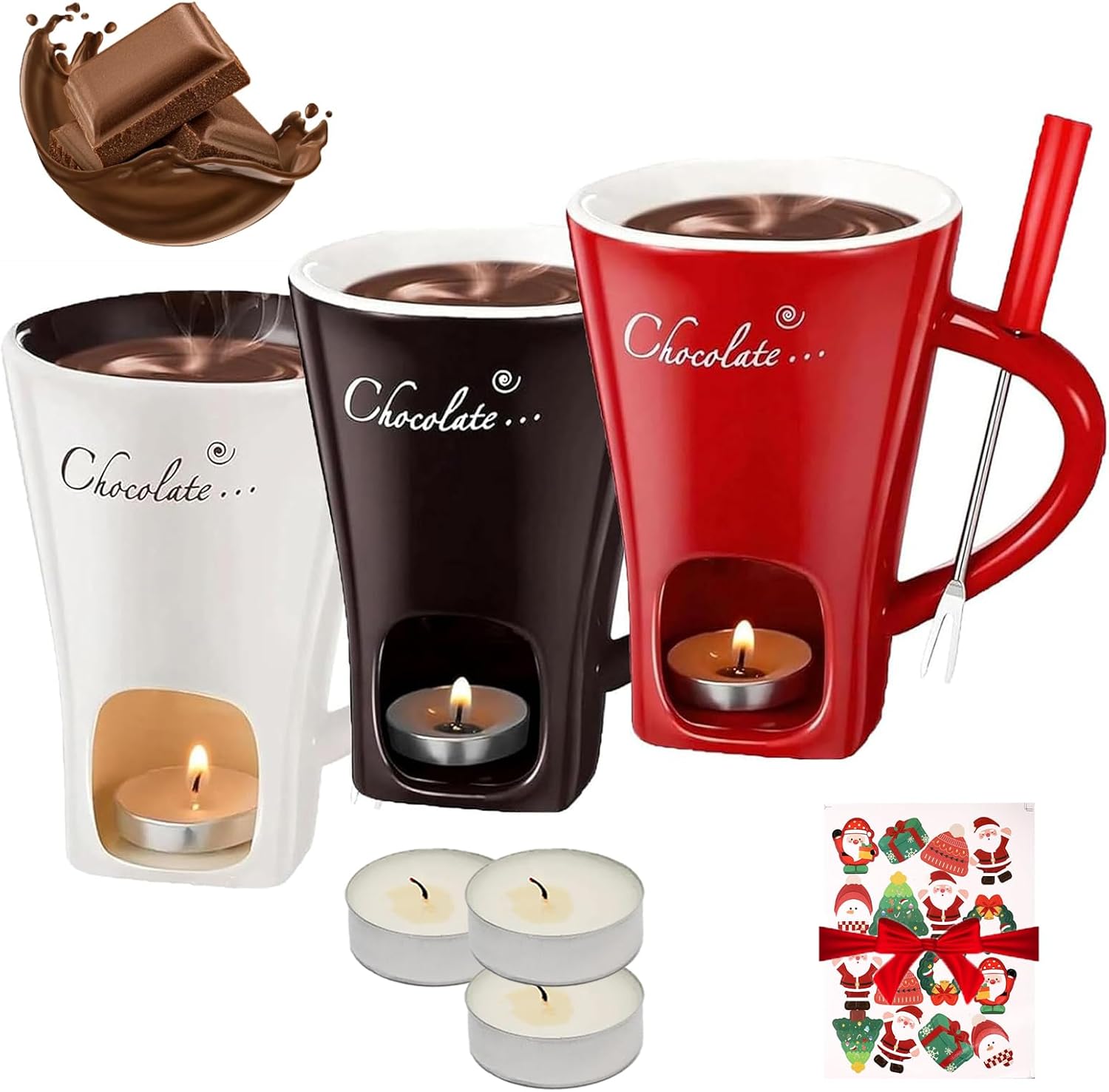 Detalle de Gienslru The Melt Mug Ceramic Tea Light Fondue Set, 130 ml
