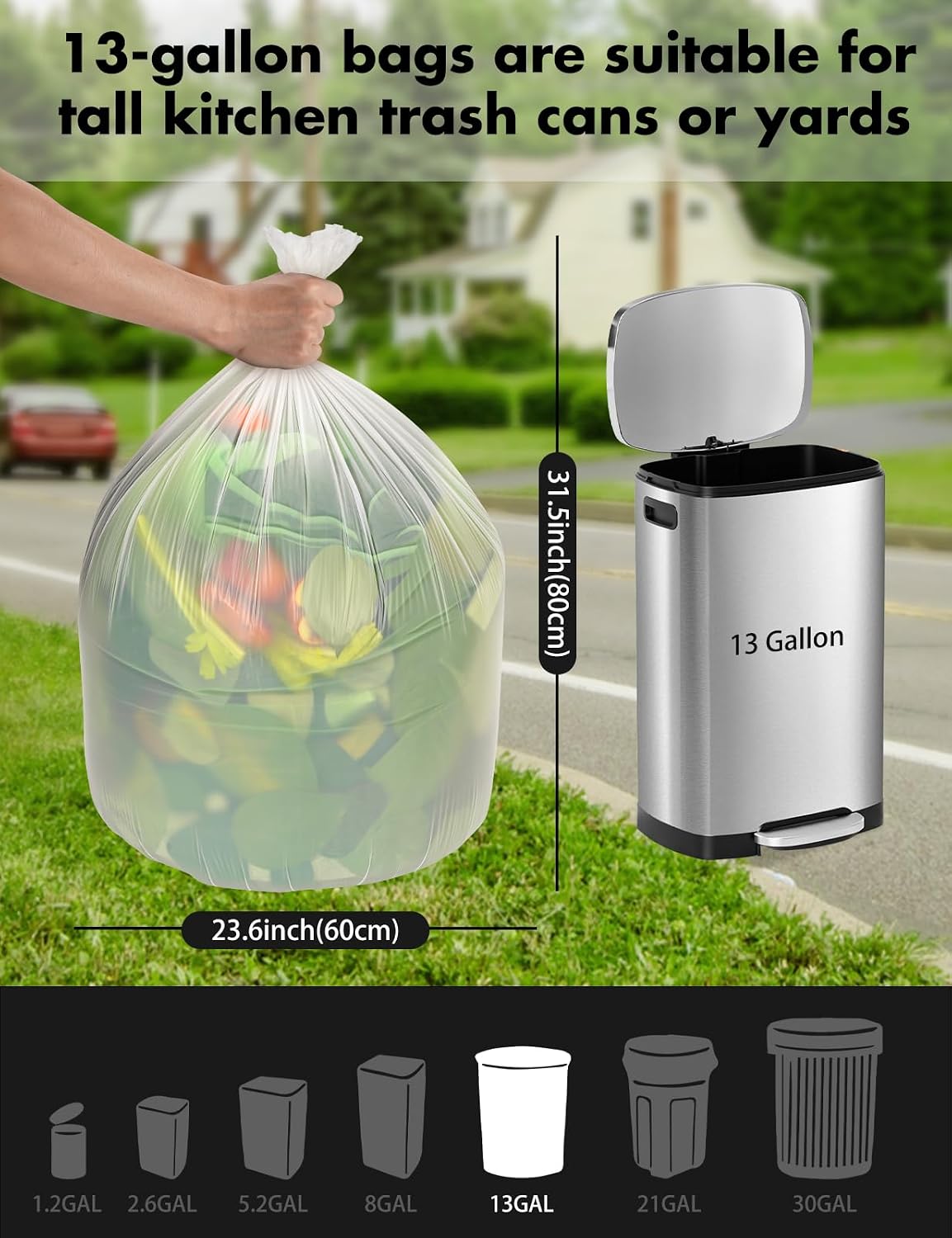 Thumbnail 5 de Biodegradable Trash bags 50PCS (13Gallon/50L) Aievrgad white – compostable bin liners