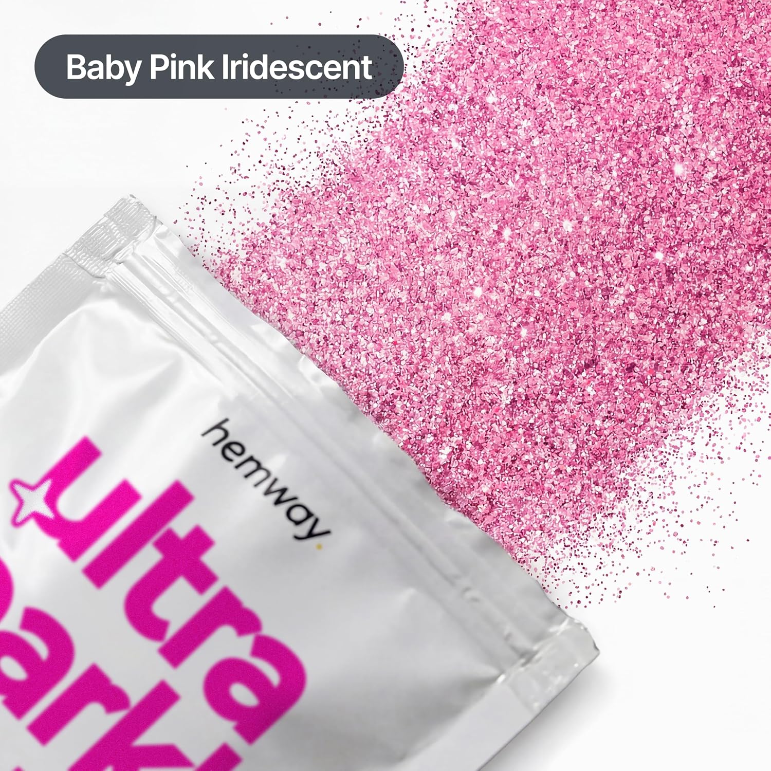 Thumbnail 3 de Hemway Ultra Sparkle Glitter Baby Pink Iridescent 100g – Fine Size