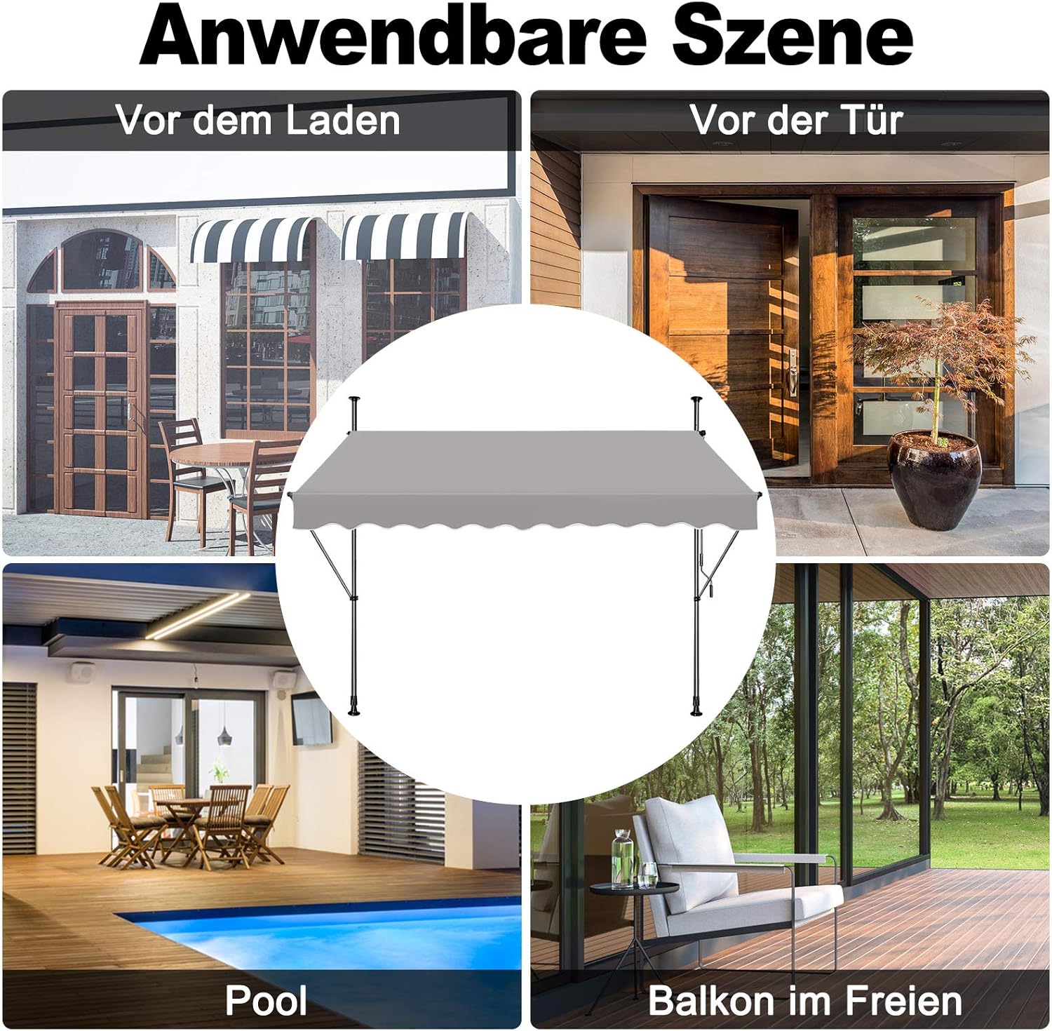 Thumbnail 6 de Klemmmarkise Balkon 300x120 cm – manuelle Einziehmarkise, höhenverstellbar, UV-beständig, ohne Bohren, Grau