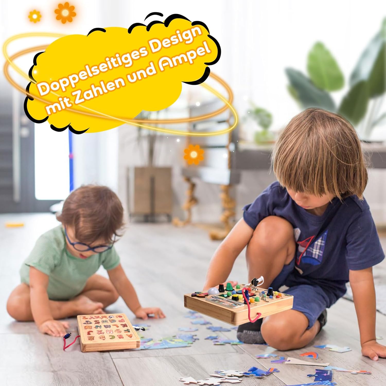 Detalle de Nauotk Busy Board in Legno Montessori con 19 LED e 26 lettere