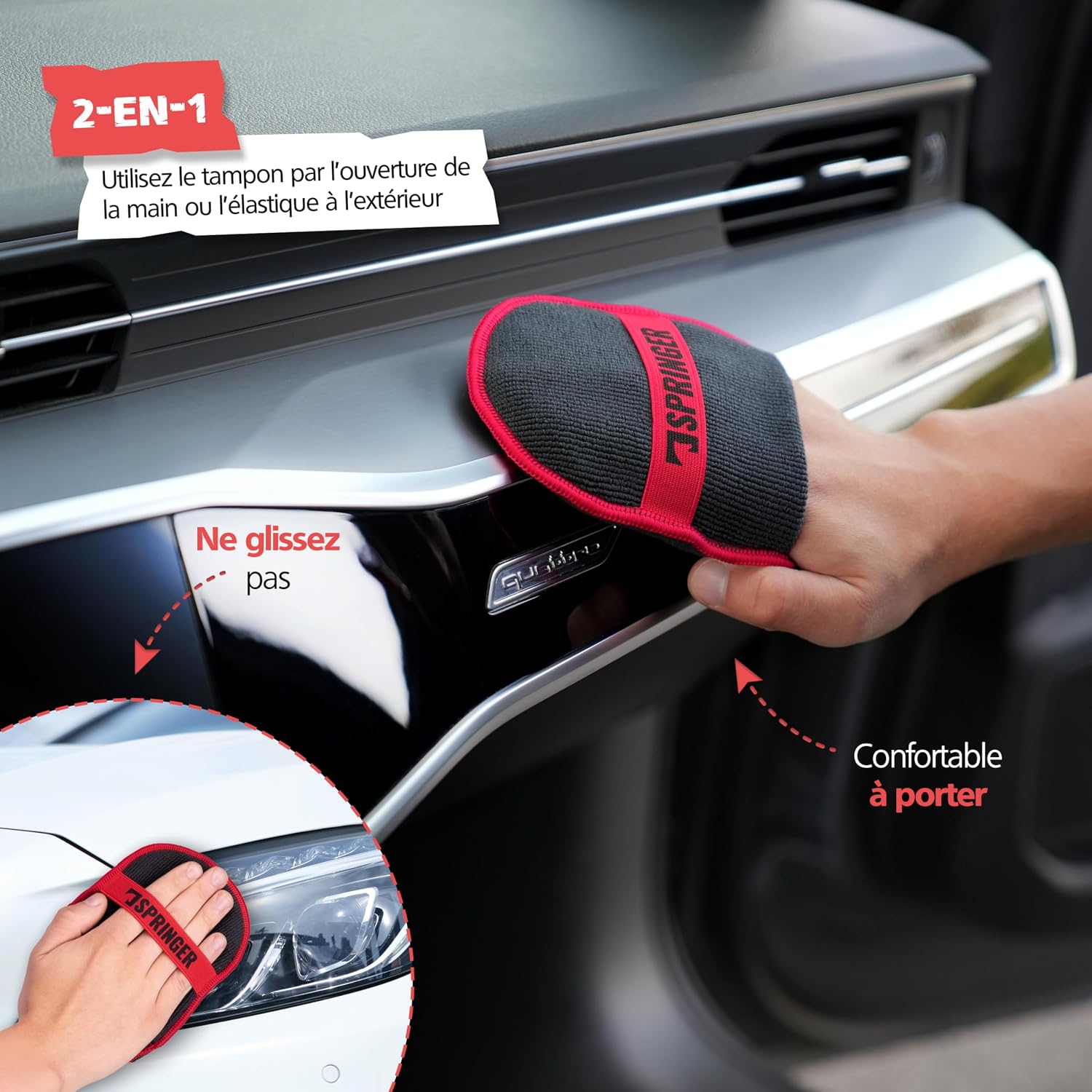Detalle de SPRINGER ZX1100 : 2 tampons applicateur voiture en microfibre douce et non pelucheux