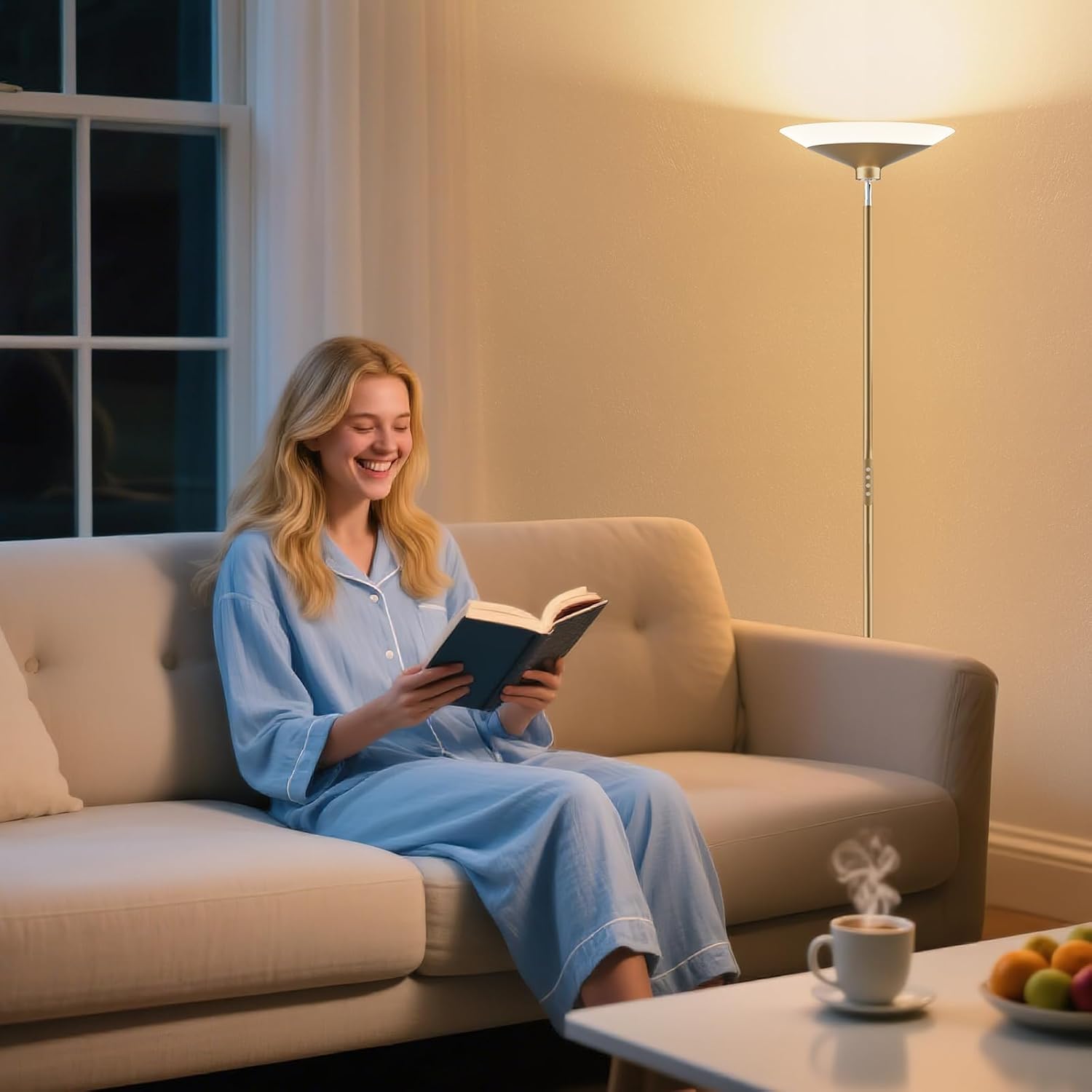 Detalle de SIBRILLE 72-Inch Torchiere Floor Lamp, Dimmable LED with Remote
