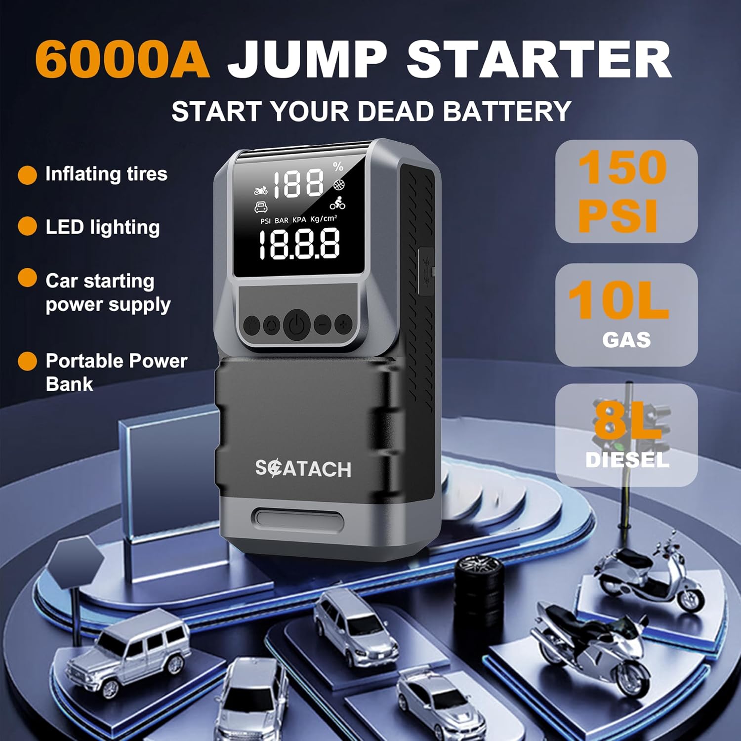 Thumbnail 1 de Jump Starter with Air Compressor 6000A