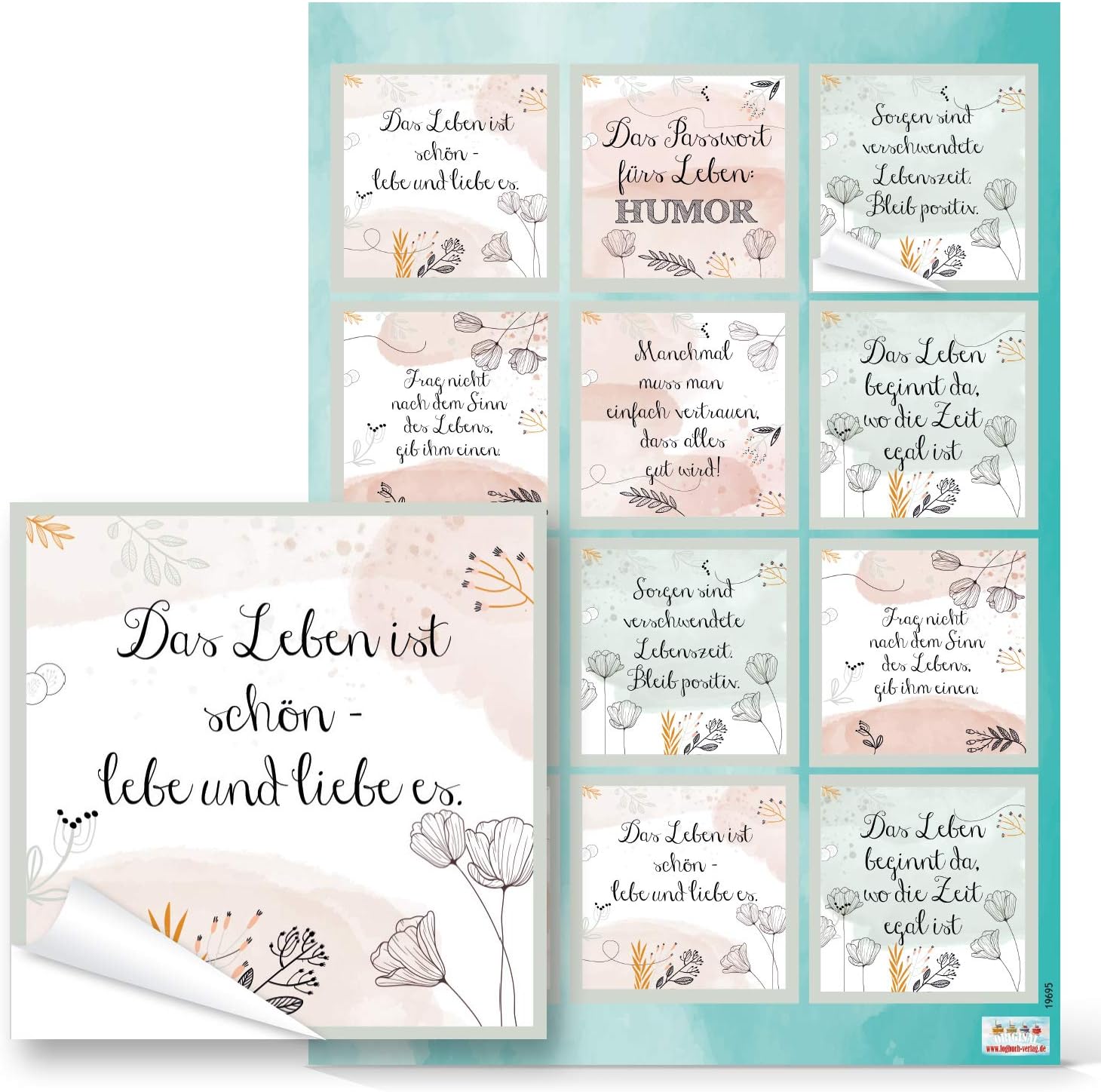 Detalle 2 de Logbuch-Verlag: 24 adesivi motivazionali pastello 6x6 cm – confezione regalo