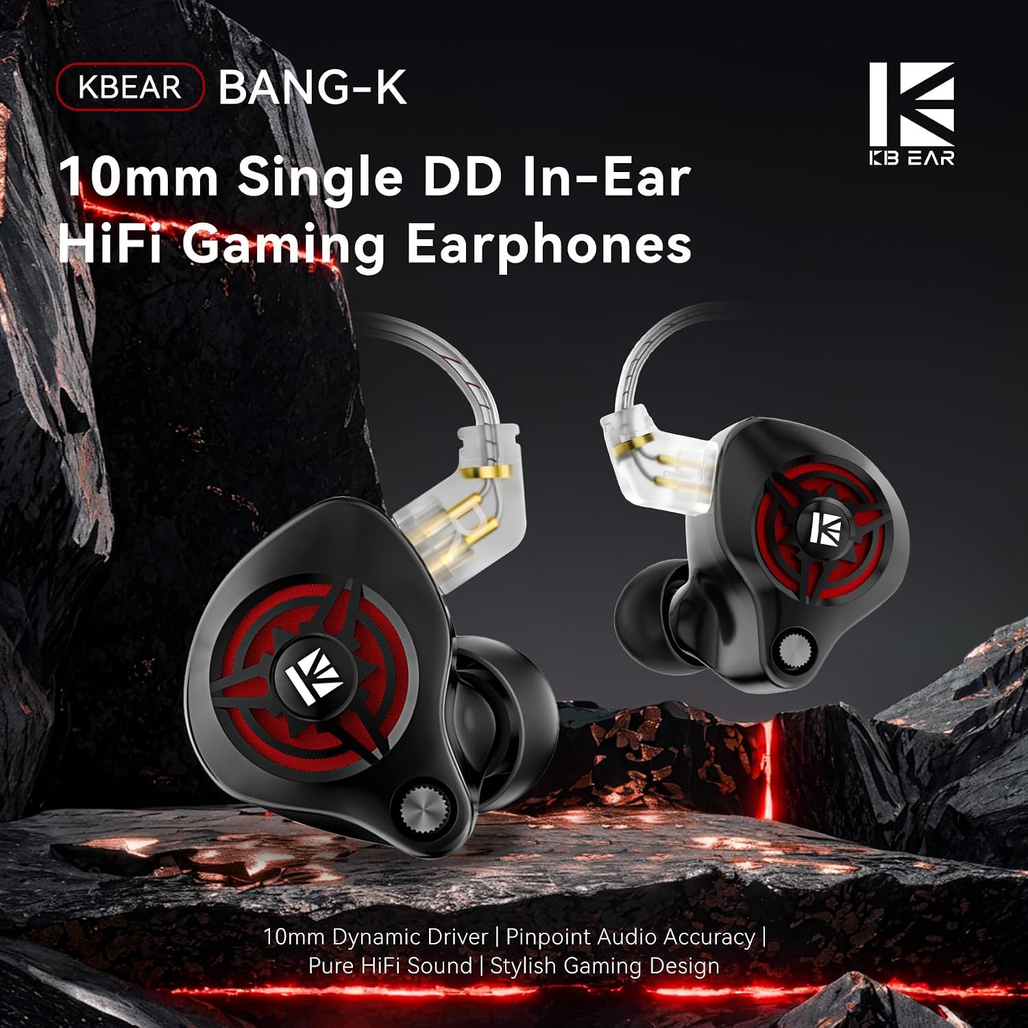 Detalle 2 de Yinyoo KBEAR BK1 Gaming Earbuds with Mic – 10mm Dynamic Driver, 3.5mm Wired In‑Ear Headphones