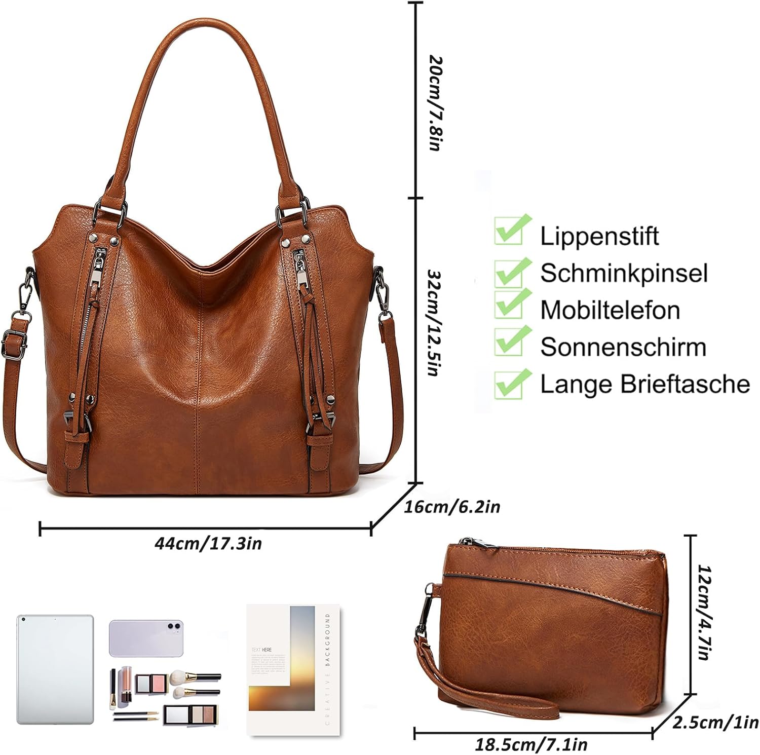 Thumbnail 2 de TANTOMI Handtasche Damen Elegant Vintage – Große Umhängetasche mit Crossbody-Band und abnehmbarem Schulterriemen