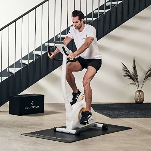 Detalle de SportPlus Ergo-Heimtrainer SP-HT-9510-W-iE: bicicleta estática compacta con 24 niveles de resistencia y conexión Kinomap