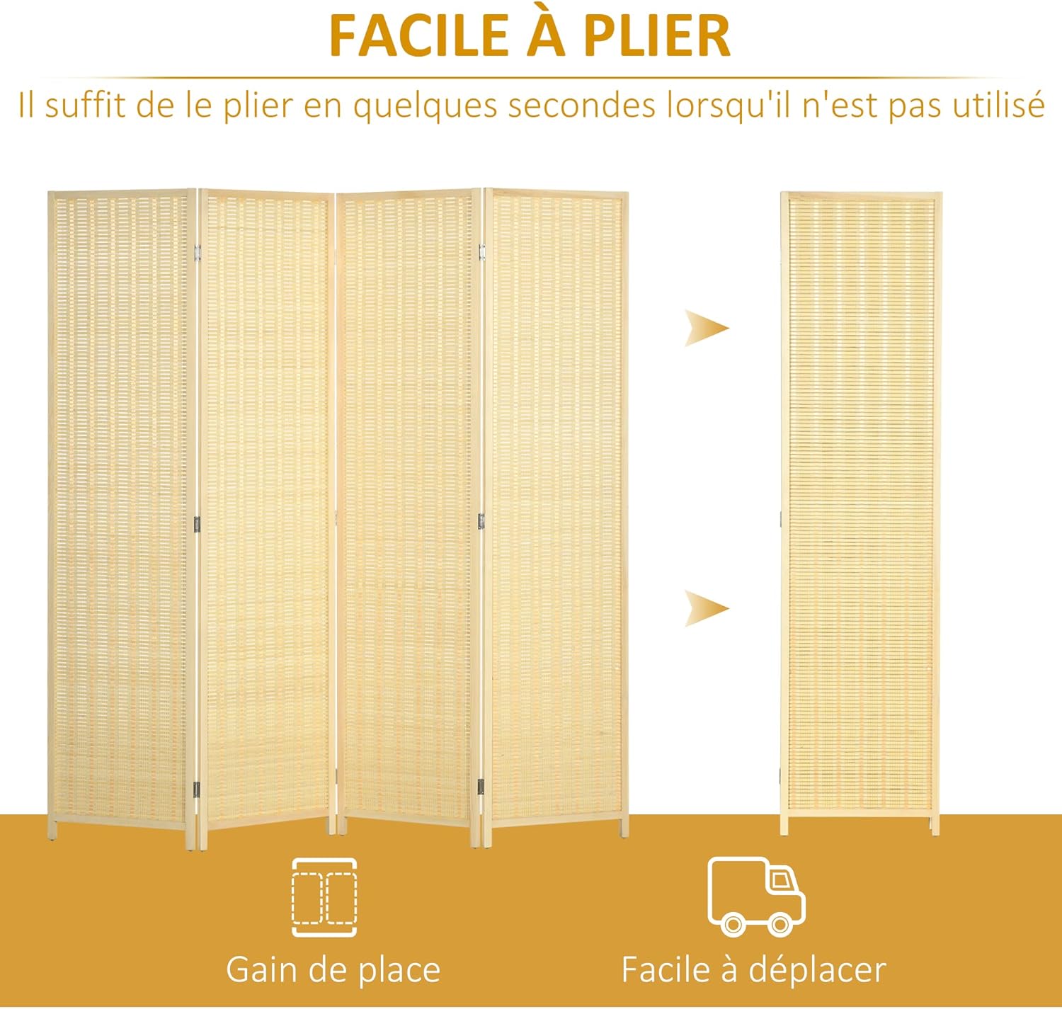 Thumbnail 4 de HOMCOM Paravent Interieur Bois 4 Panneaux 180 x 180 cm