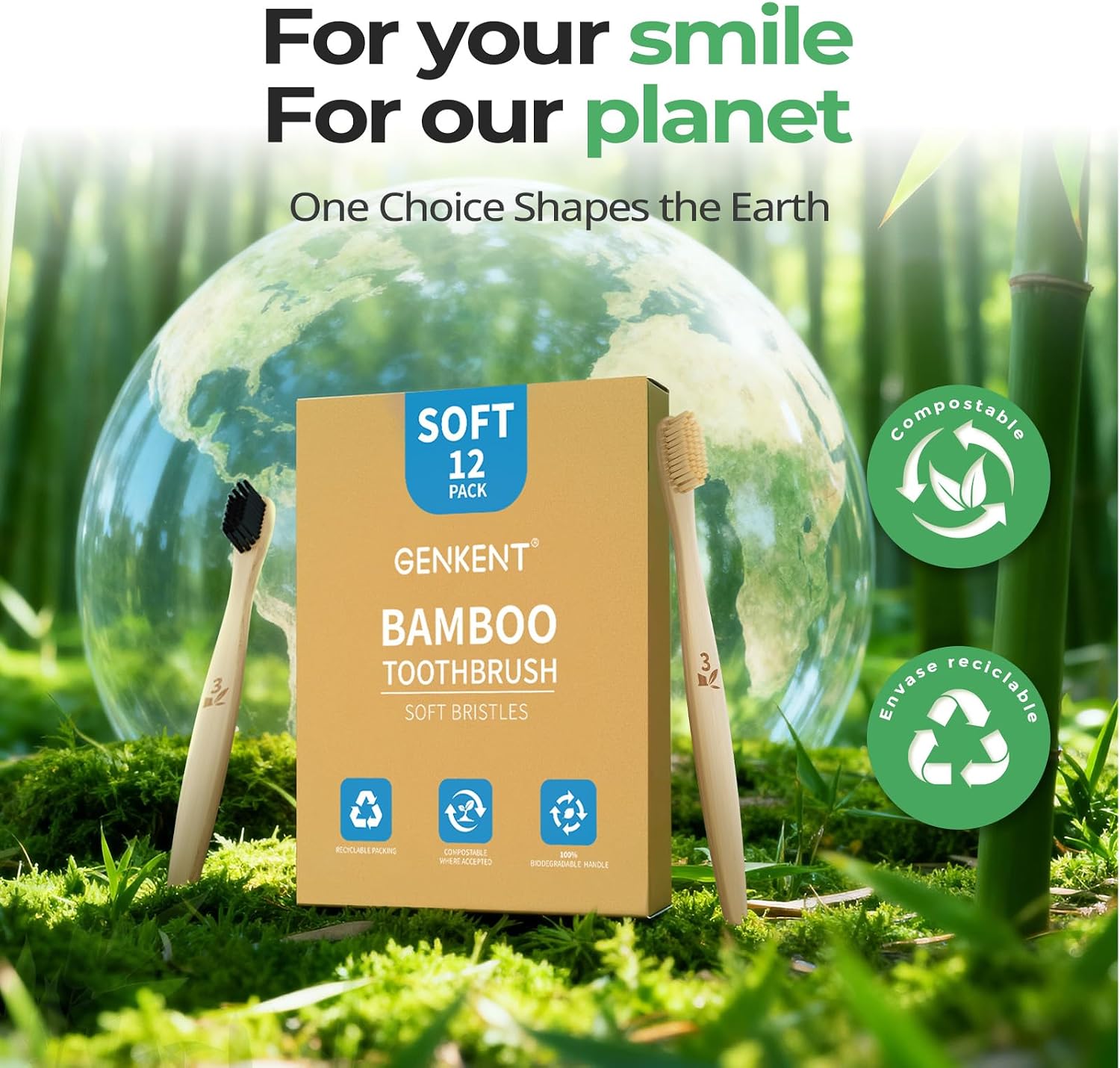 Thumbnail 6 de GENKENT Bamboo Toothbrushes 12 Pack 🪥