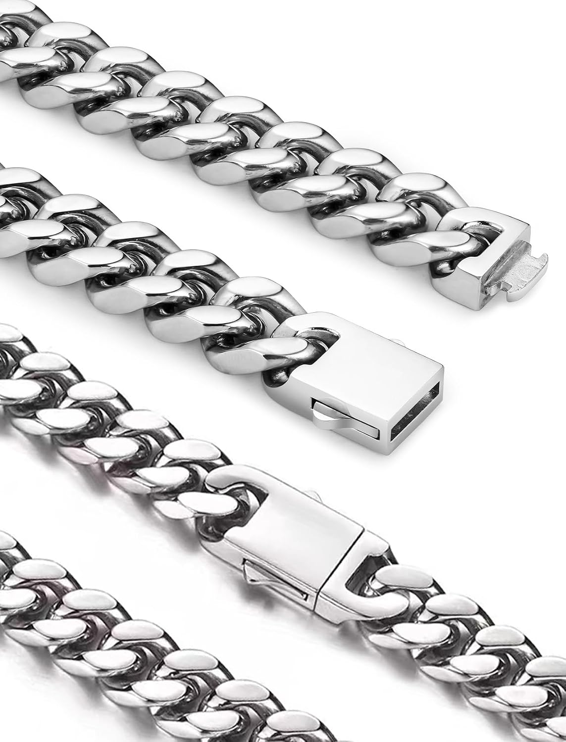Detalle de Inscca Kette Herren Edelstahl Massiv – Kubanische Panzerkette 13 mm, 70 cm, 316L Chirurgenstahl