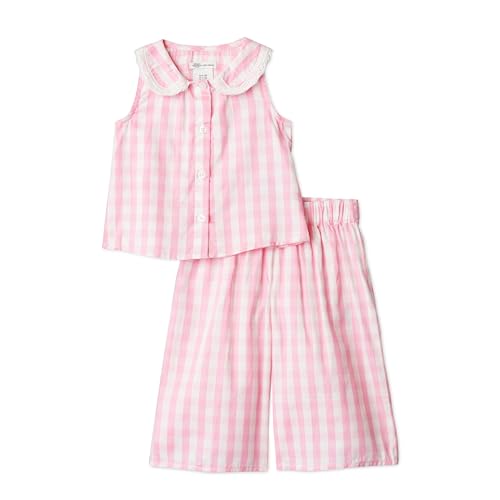 Detalle de Conjunto de Camiseta sin Mangas y Pantalón de Satén de Algodón para Niñas (Gingham Rosa, 2 años) - Amazon Essentials x Sofia Grainge