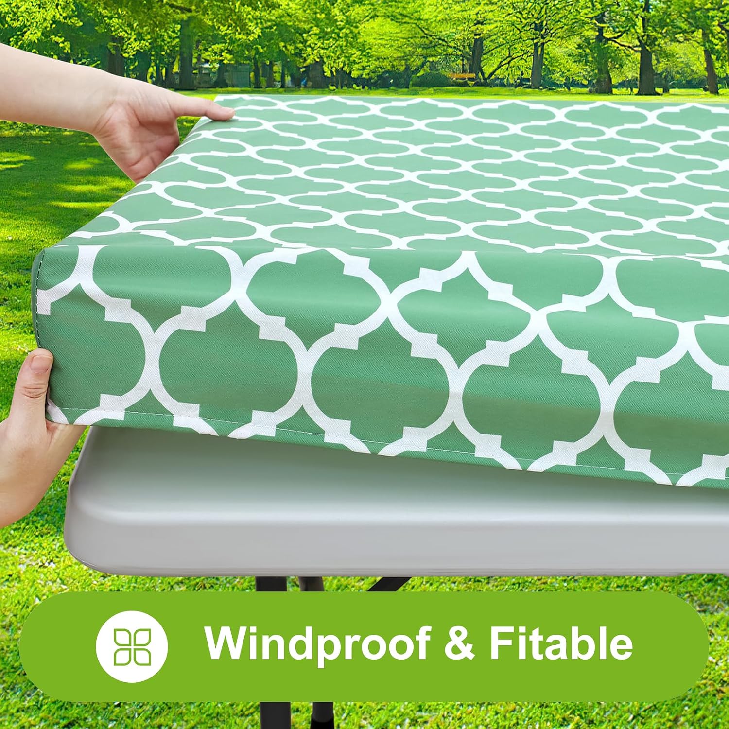 Thumbnail 1 de Smiry Rectangle Picnic Table Cover – Waterproof Elastic Fitted Vinyl Tablecloth for 6-Foot Tables (Sage Green, 42x72 Inches)
