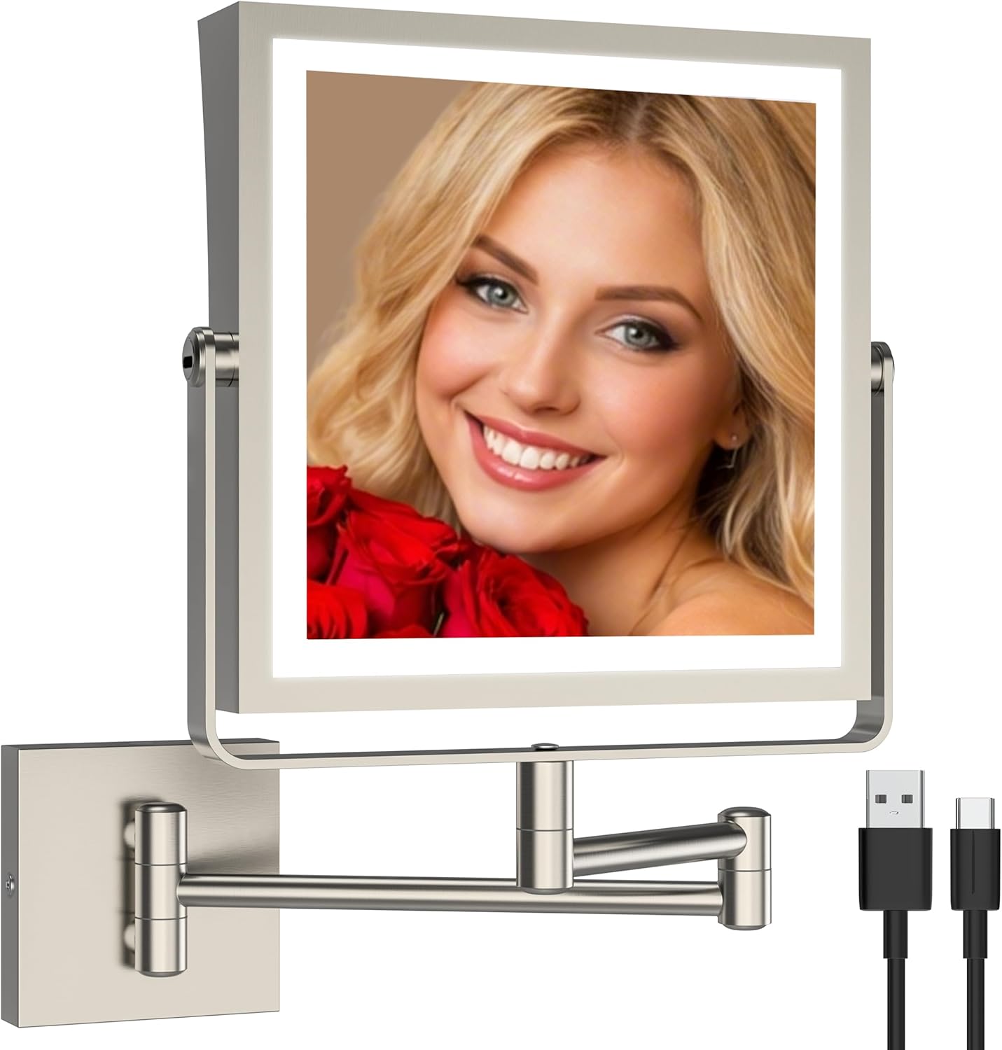 Thumbnail 5 de Ruacq Rechargeable Wall Mounted Makeup Mirror with Lights (1X/10X, 3-Color Dimmable, 360° Arm)