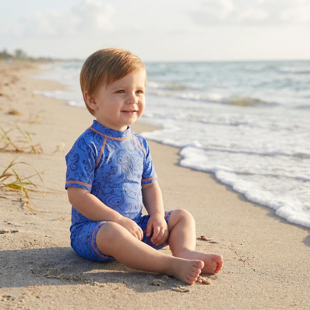 Thumbnail 2 de BONVERANO Badeanzug für Baby/Junge mit UV-Schutz 50+, Reißverschluss, Marine Blau – Größe 2–3 Jahre