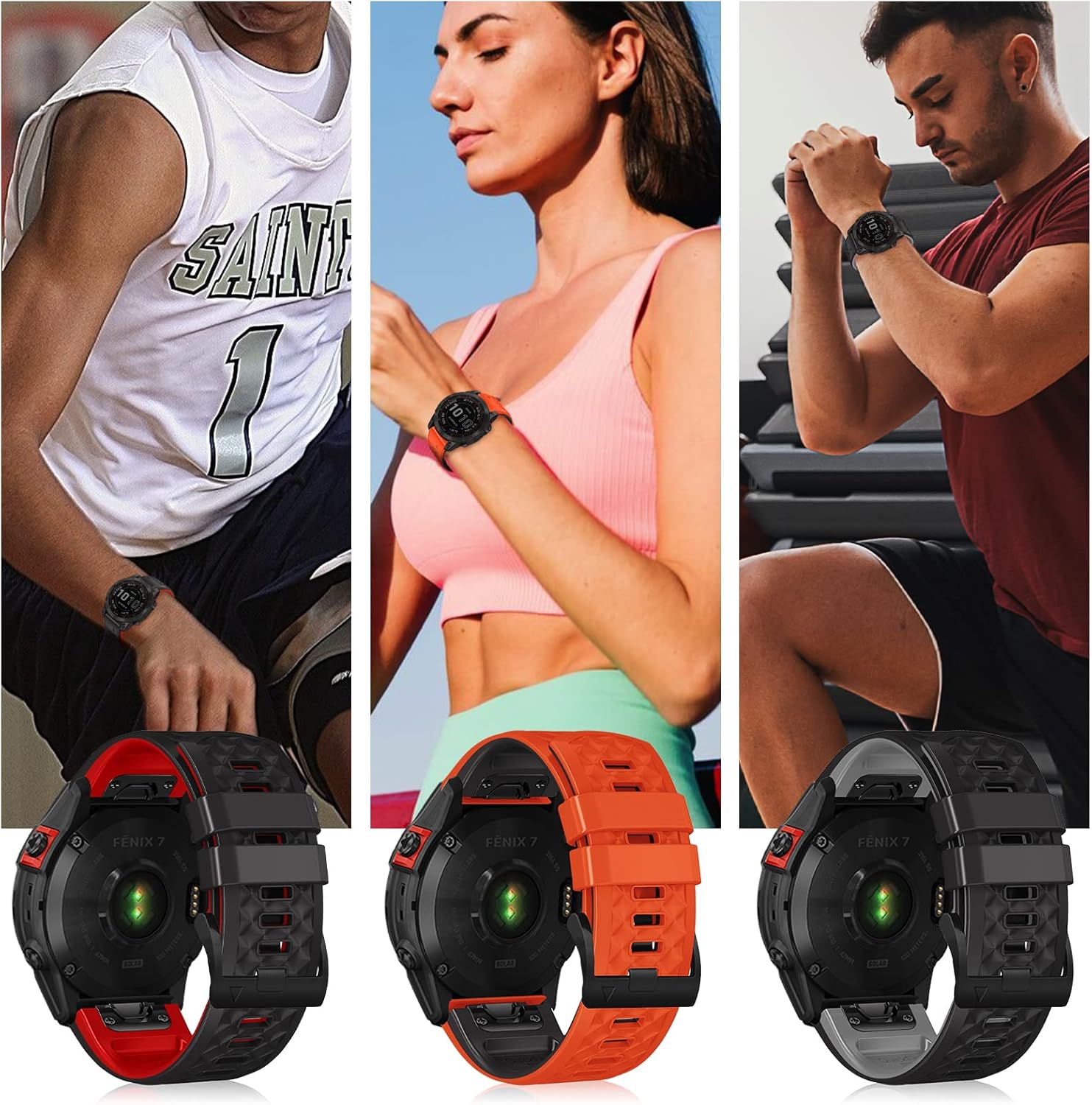 Thumbnail 5 de LanQii 22 mm QuickFit Silikon-Armband (schwarz/grau) für Garmin Tactix 8 & Fenix 47 mm