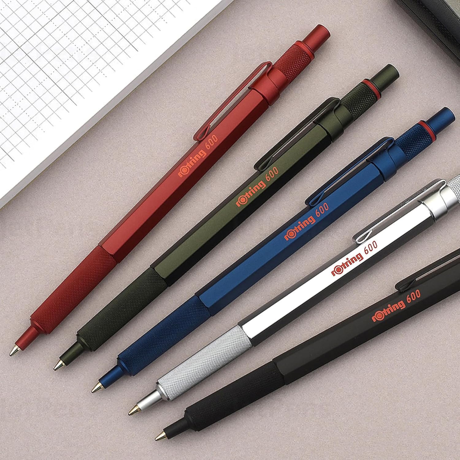 Detalle de rotring 600 penna a sfera – punta media, inchiostro nero, corpo metallico ricaricabile
