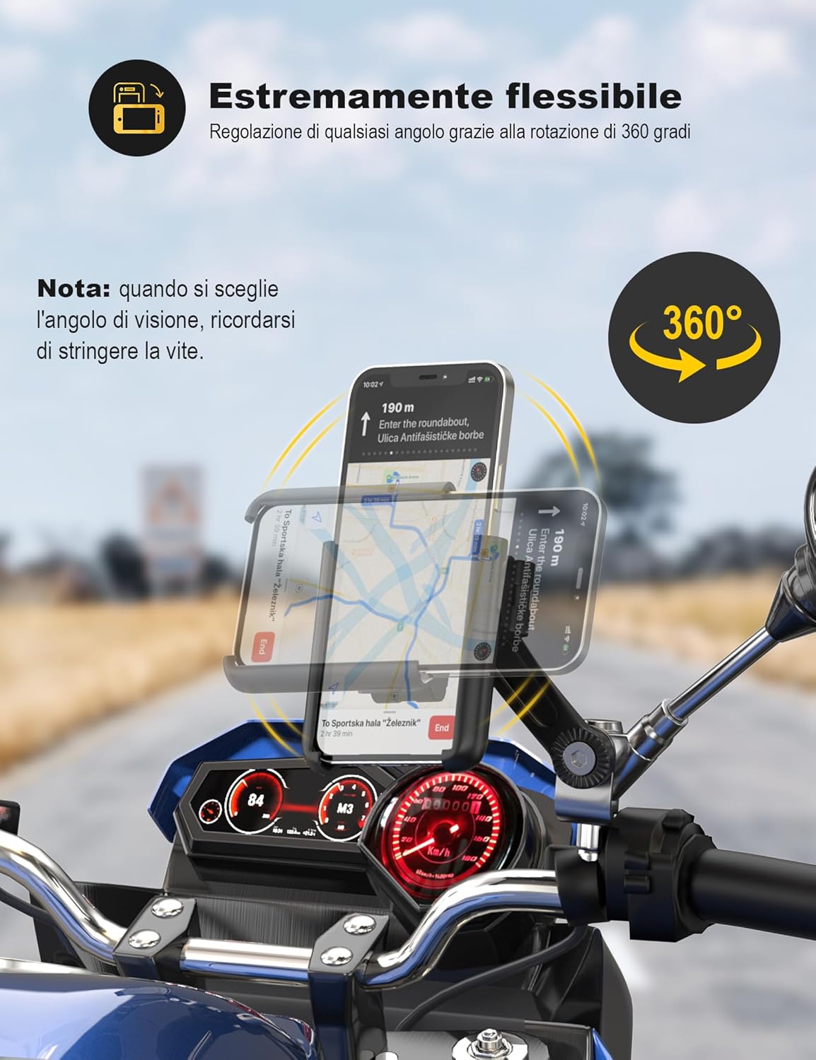 Thumbnail 5 de Grefay Supporto Telefono Moto 360° con Rilascio Rapido – 3,5–7,0 Pollici