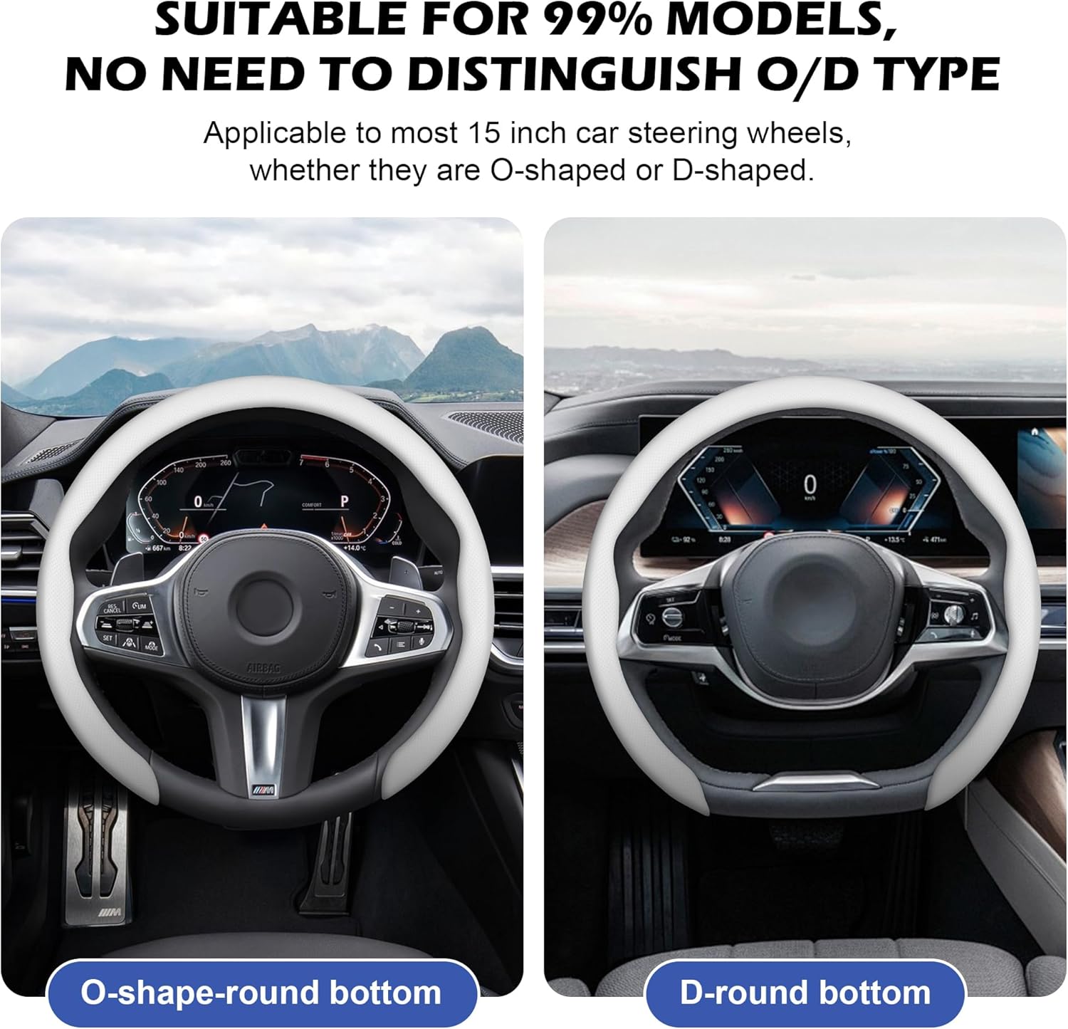 Thumbnail 3 de Frani Nappa Leather Steering Wheel Cover — Universal 15 Inch, Premium Non-Slip Comfort Grip
