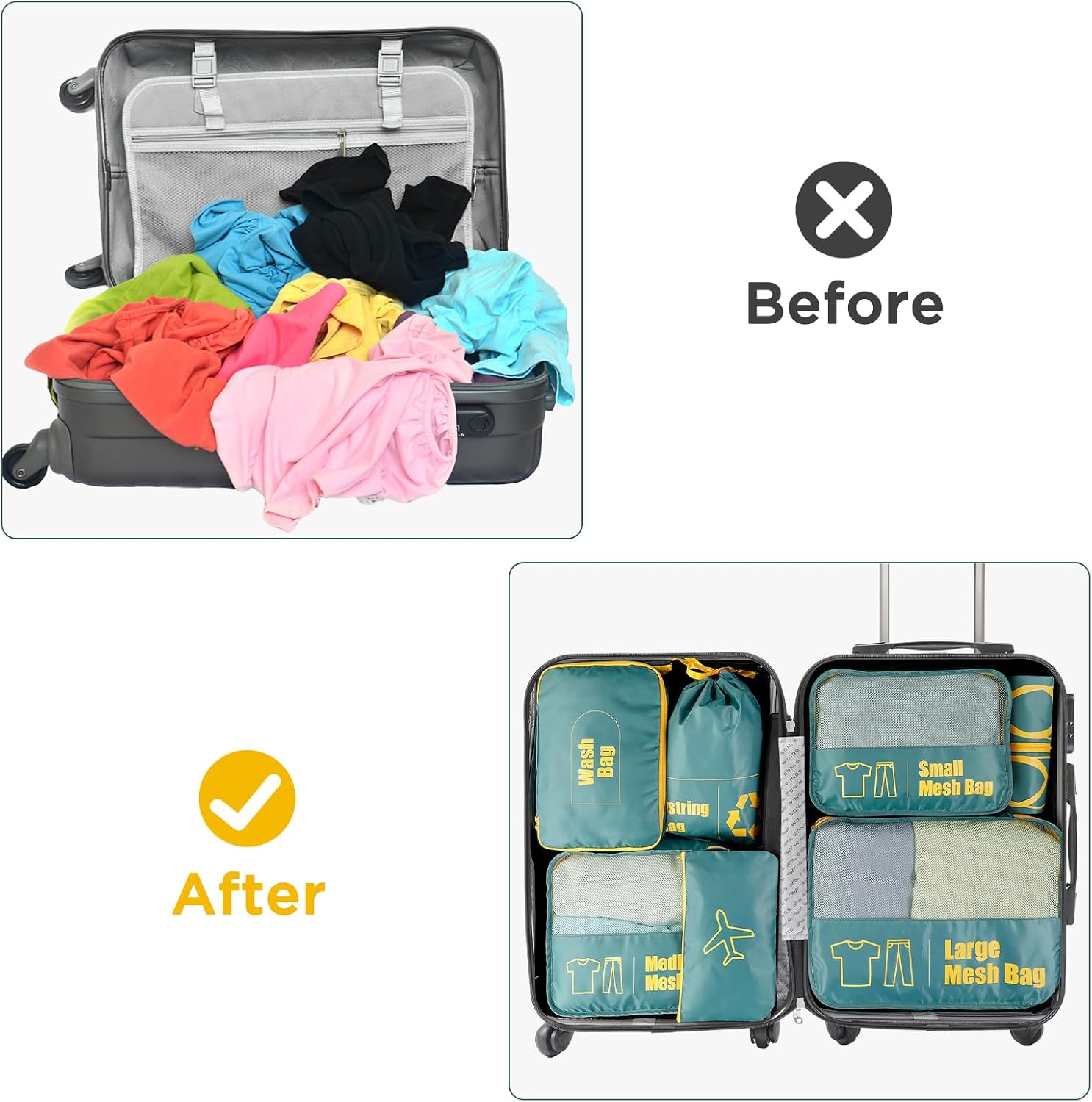 Thumbnail 5 de AiQInu set organizer valigie waterproof 7 pezzi: packing cube per vestiti, scarpe e intimo