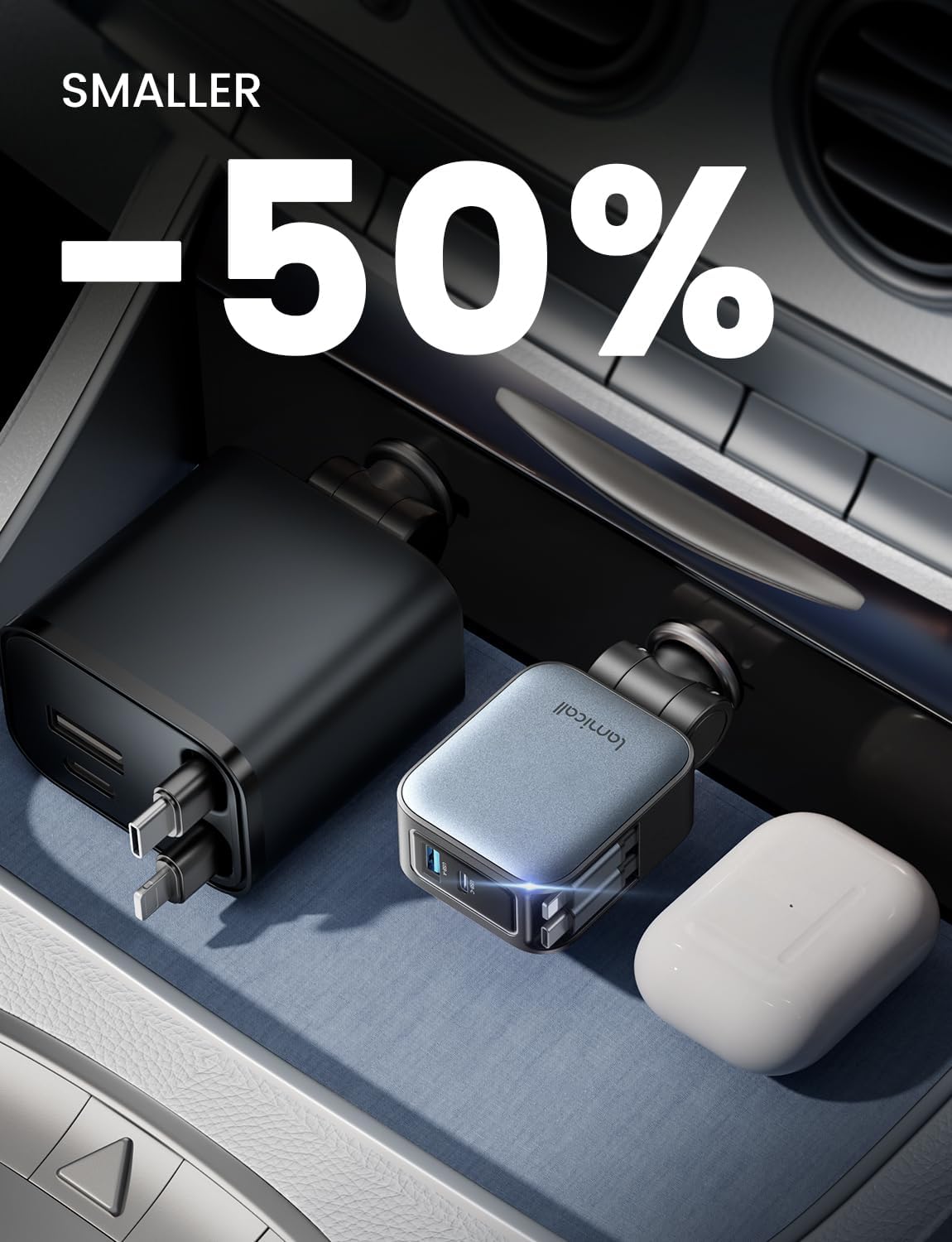 Thumbnail 2 de Lamicall 4-IN-1 Retractable Car Phone Charger – 75W with Dual Retractable Cables