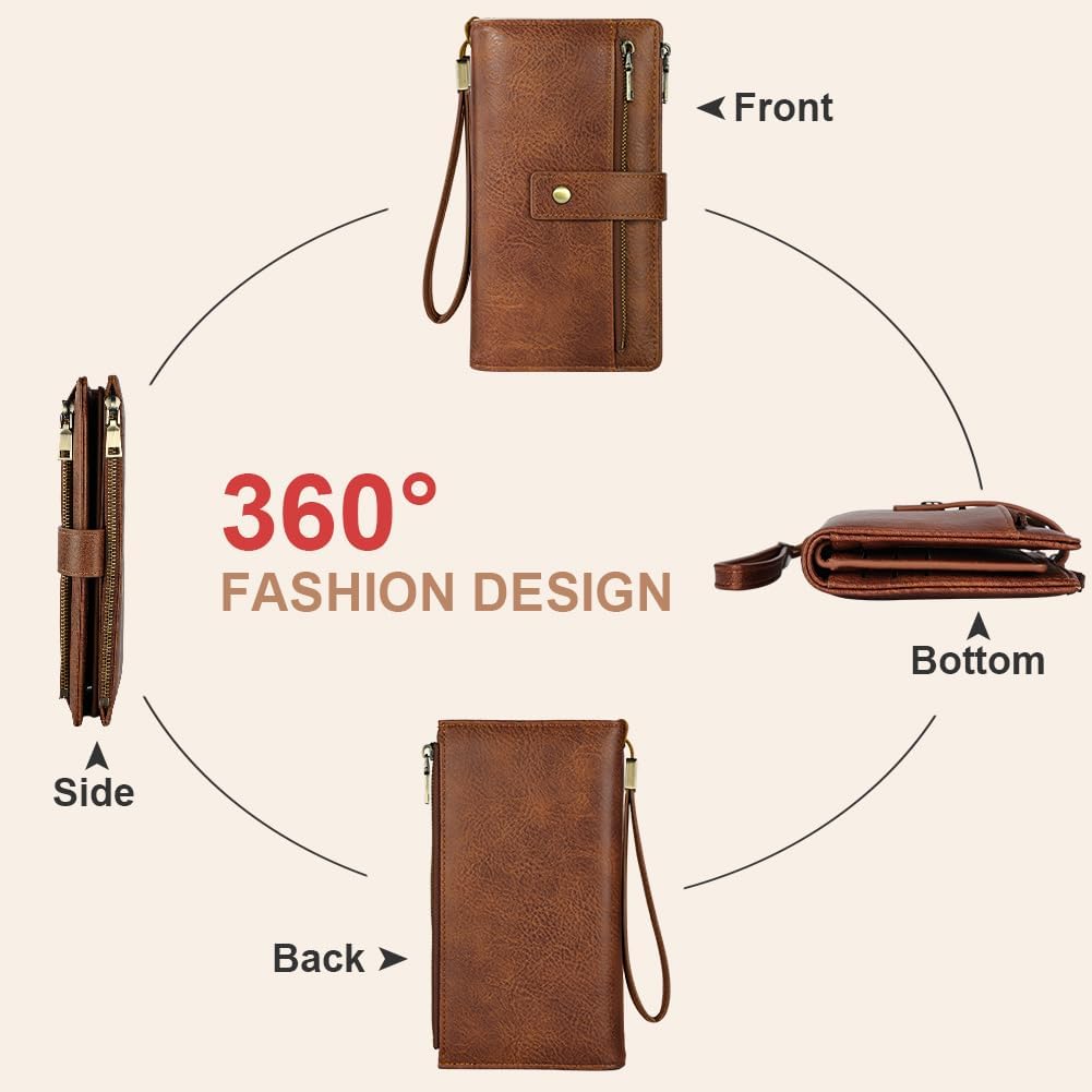 Thumbnail 6 de Vicloon portefeuille femme en cuir PU RFID, format 20 x 11 x 4 cm avec 24 emplacements et poche zippée