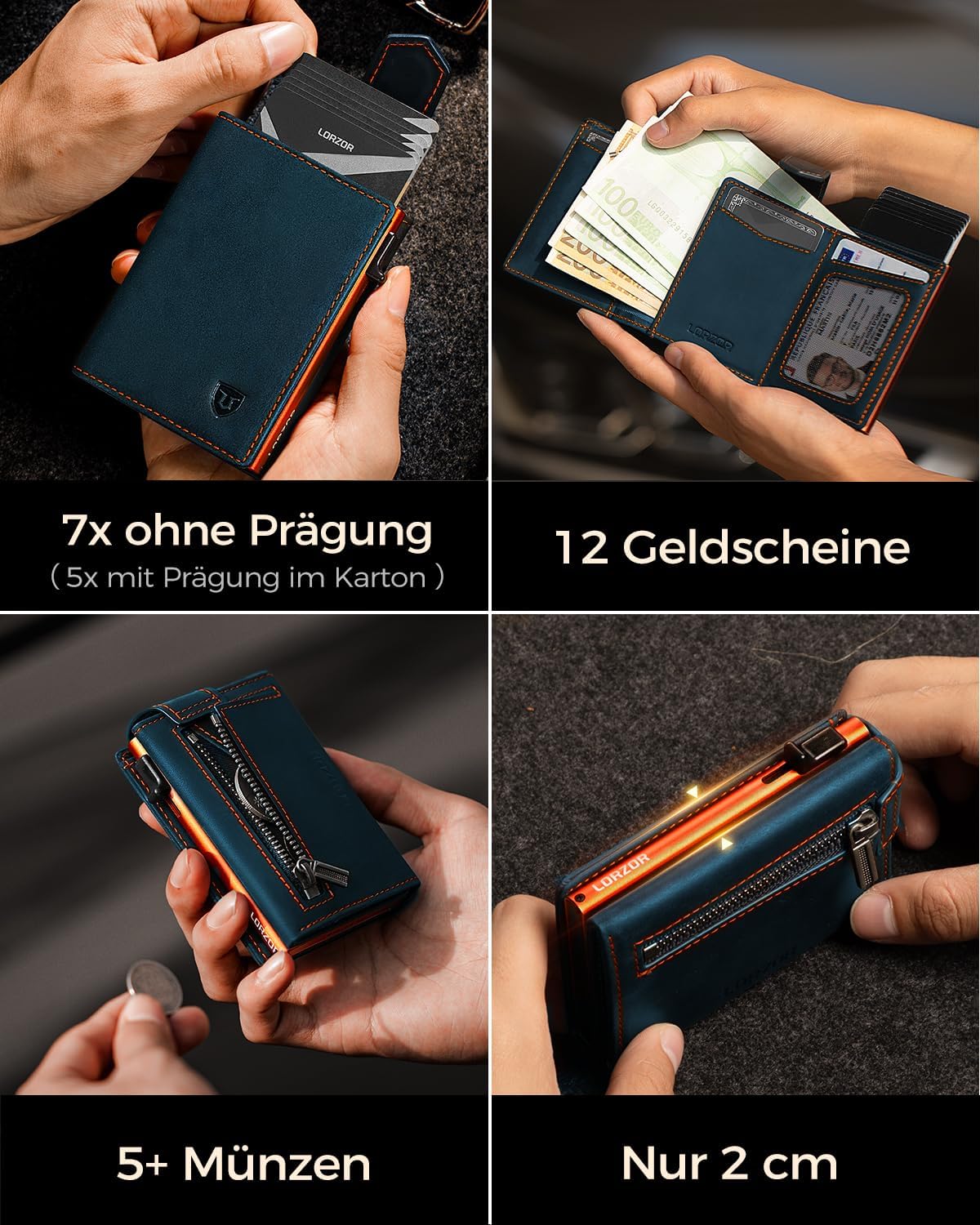 Detalle de LORZOR Kartenetui mit Magnetverschluss – Slim Wallet mit RFID-Schutz und Münzfach