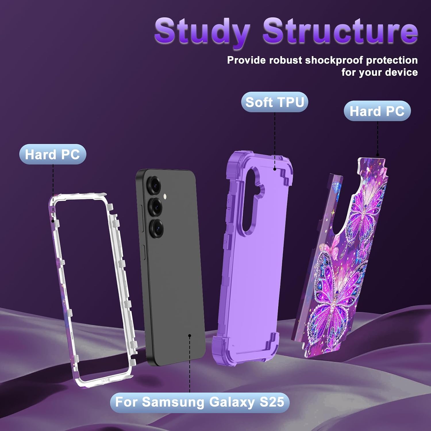 Detalle 2 de Rancase Galaxy S25 Case, 3-Layer Glow-in-the-Dark Purple Phone Case