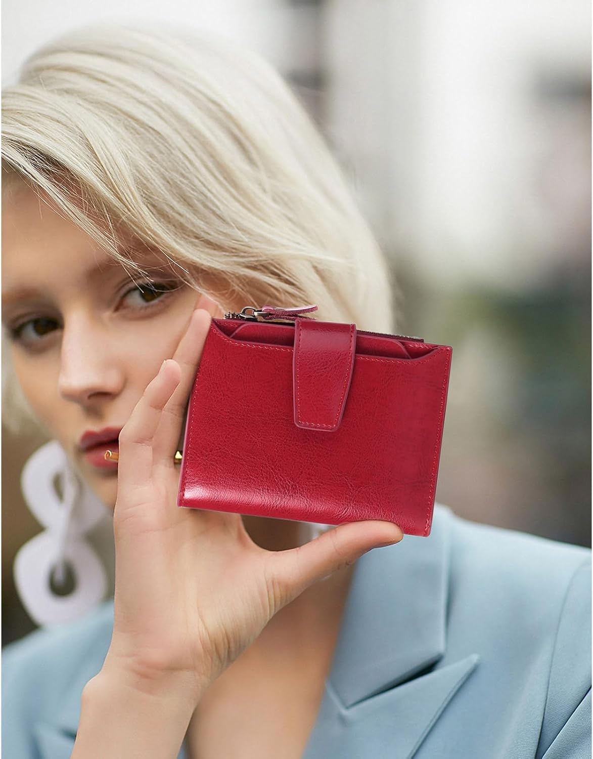 Thumbnail 5 de SENDEFN Women’s RFID Blocking Leather Small Compact Bi-fold Zipper Wallet Card Case with ID Window